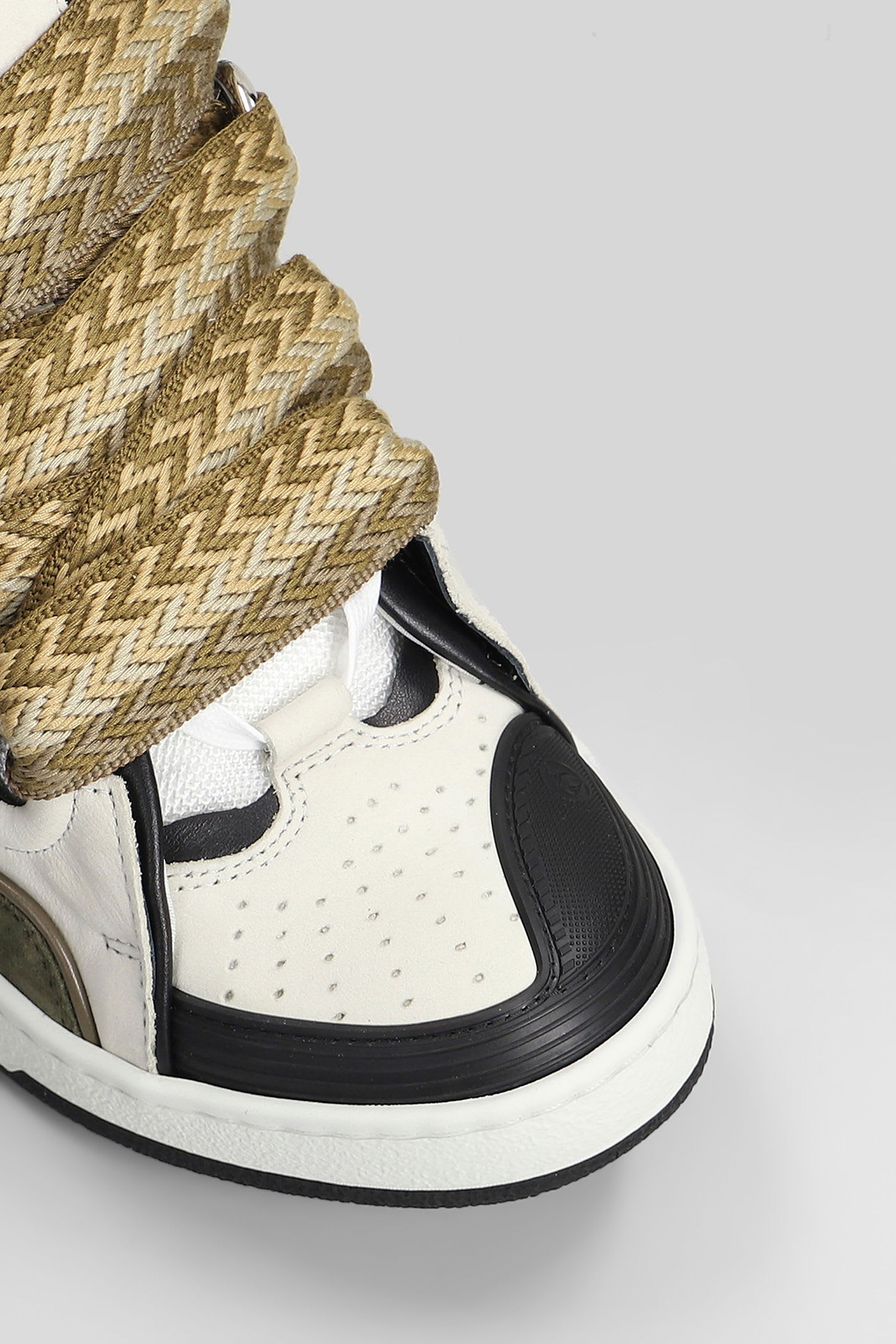 Lanvin Curb Sneakers In Grey Suede And Leather In White