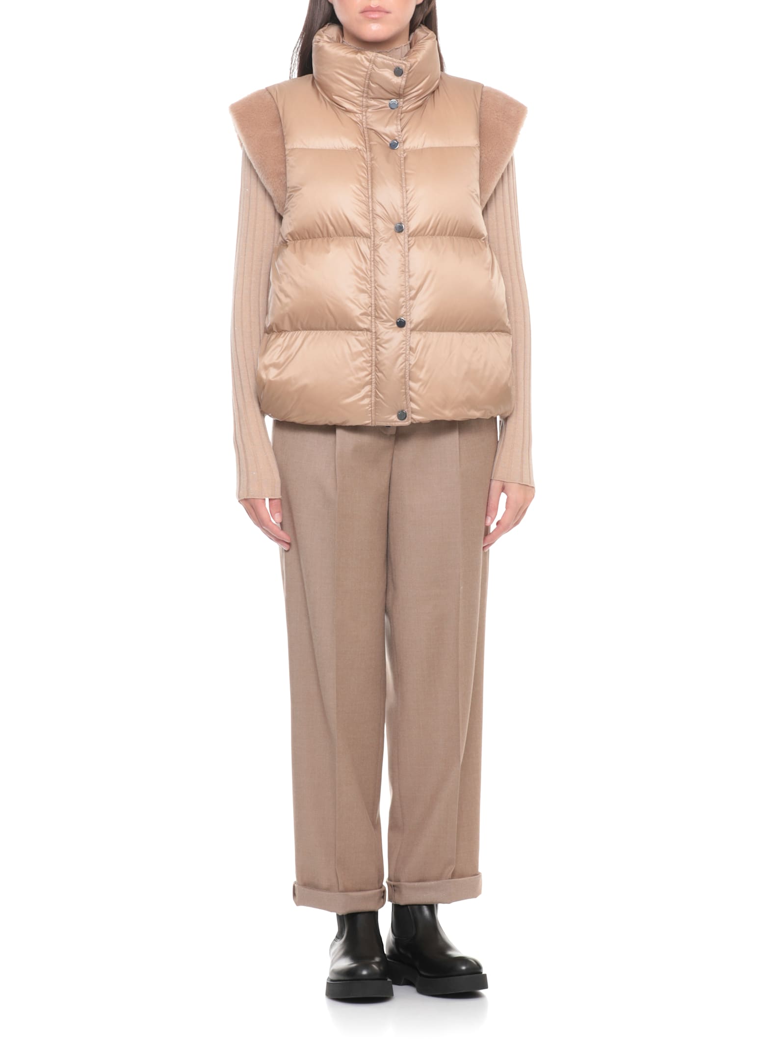 Peserico Sleeveless And Quilted Down Jacket In Brown