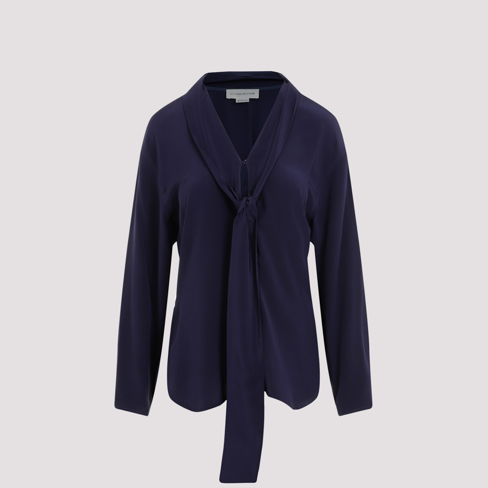 Victoria Beckham Silk Shirt With Tie Detail In Ink Blue