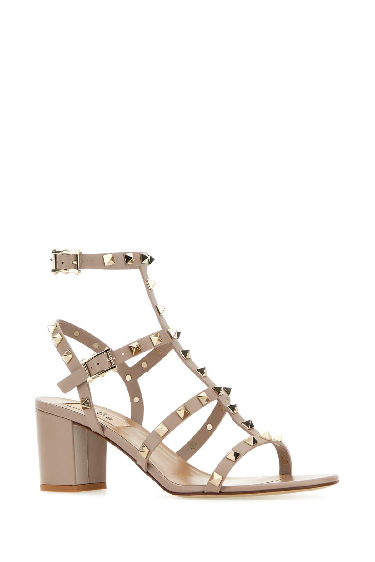 Shop Valentino Antiqued Pink Leather Rockstud Sandals In Poudre