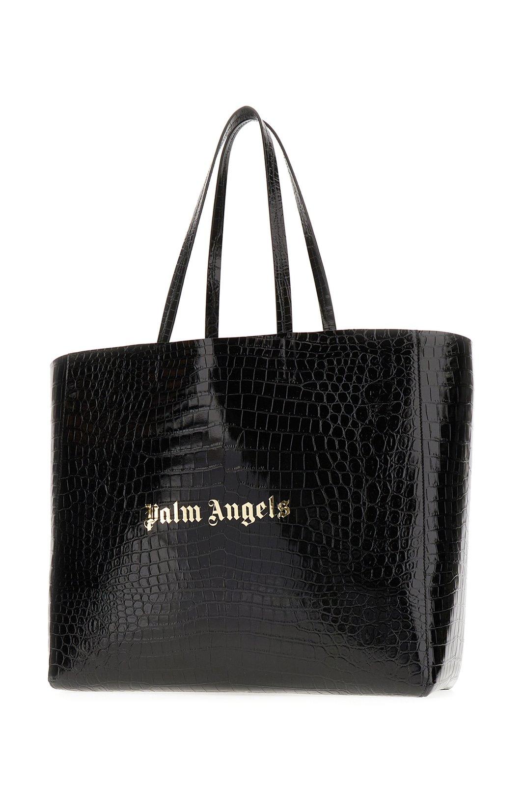 Shop Palm Angels Logo Printed Large Tote Bag In Black