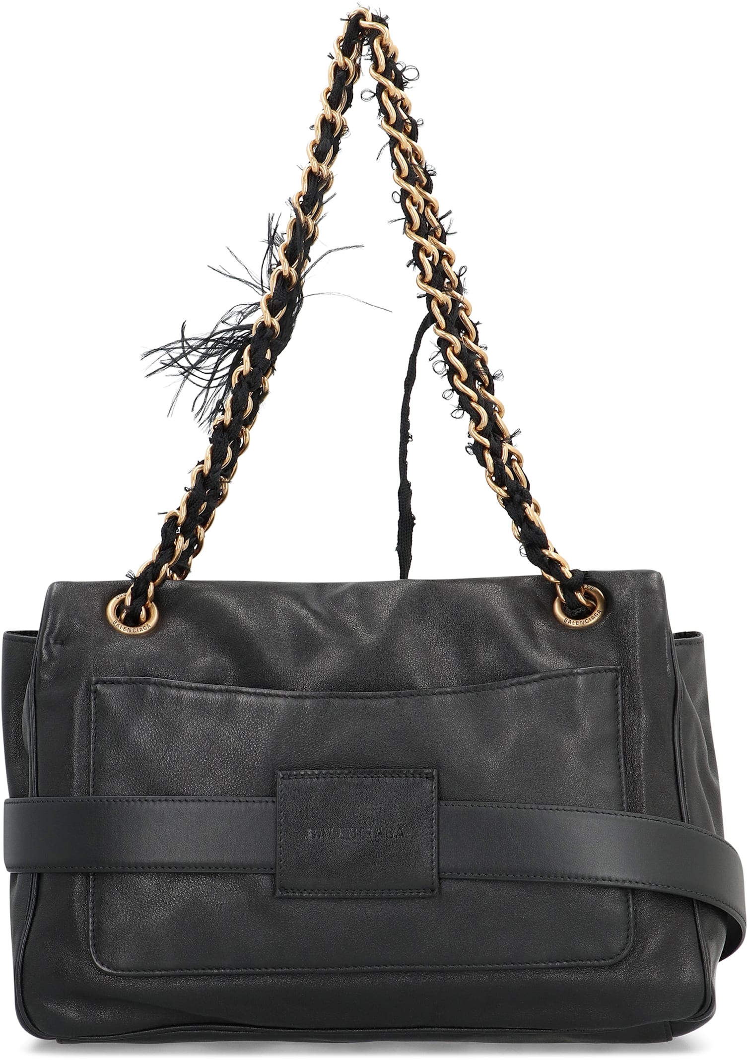 Balenciaga Modu Flap Leather Shoulder Bag In Black