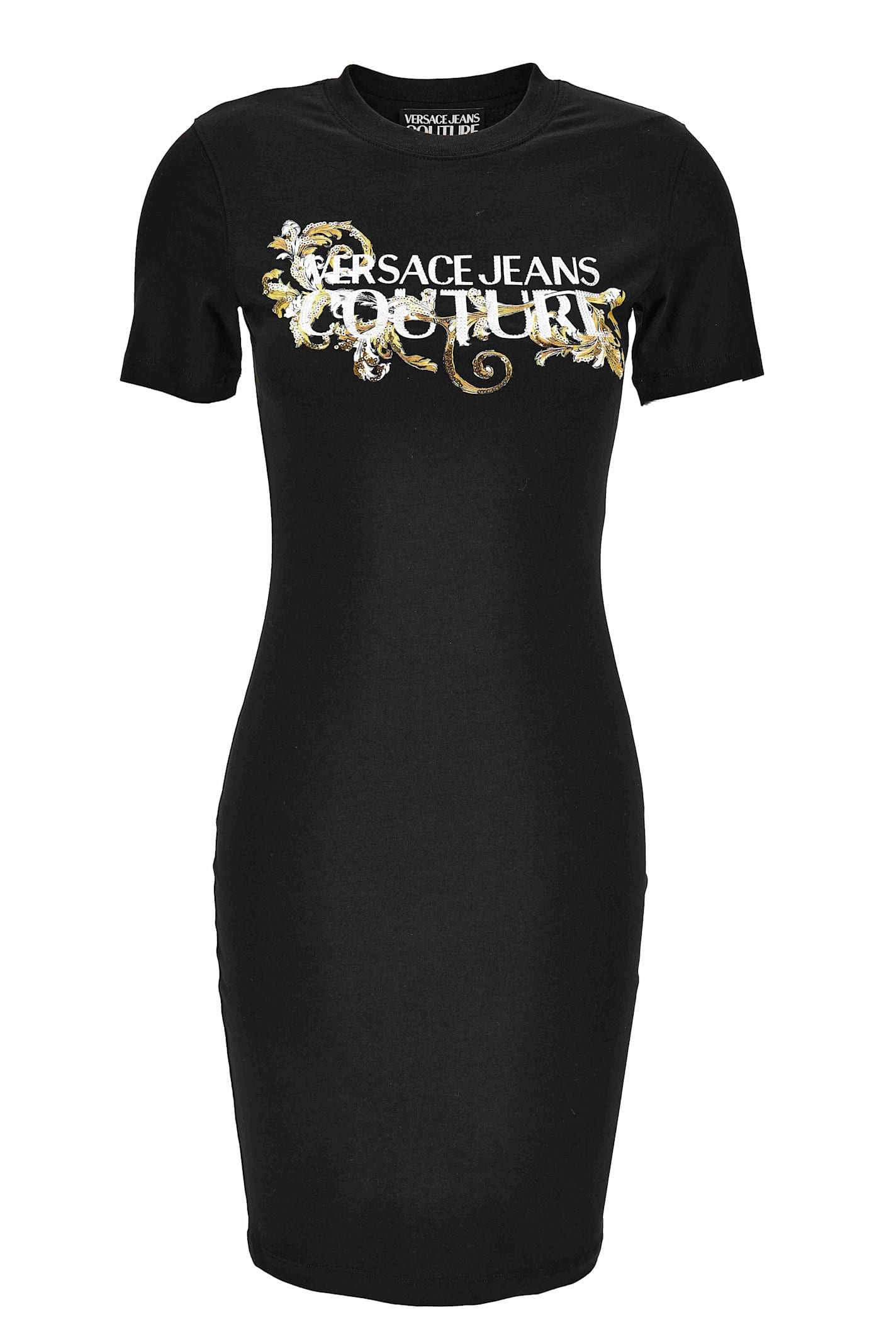 Versace Jeans Couture Crystal Outline Barocco Mini Dress In Black