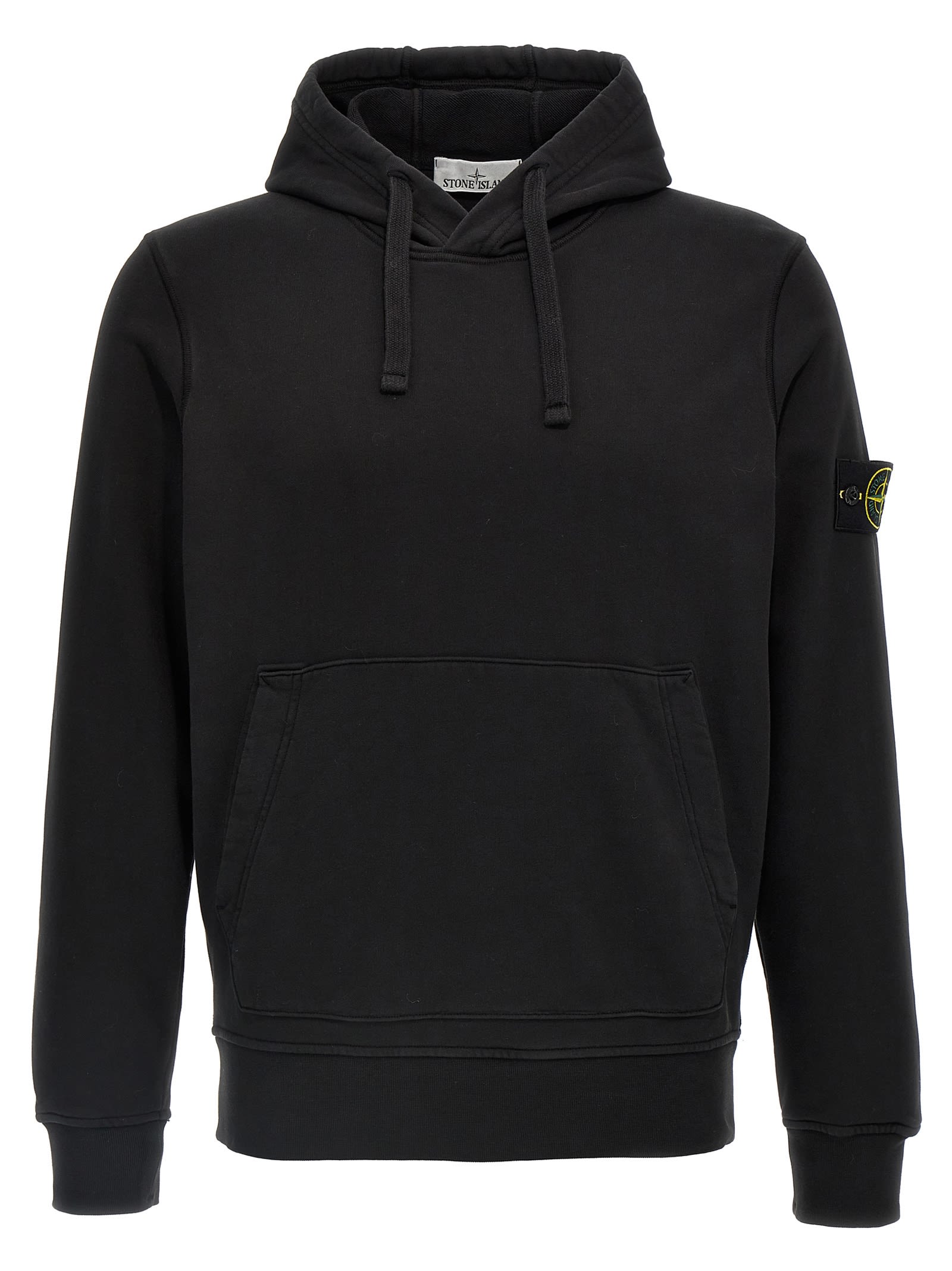 Stone Island Black Cotton Hoodie With Logo Patch In Black