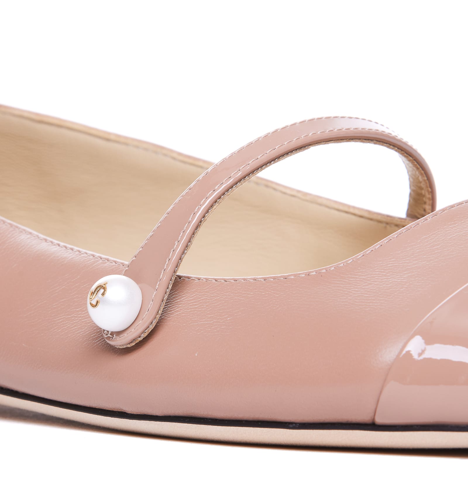 Jimmy Choo Strap Mary Jane Leather Ballet Flats In Powder