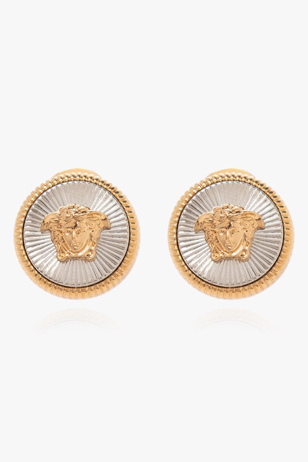 Shop Versace Earrings With Medusa Face In Gold/silver