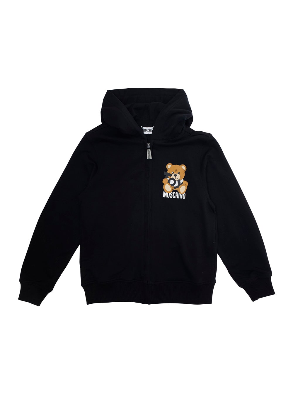Moschino Black Hoodie With Teddy Bear Print On The Front In Cotton Boy In Black