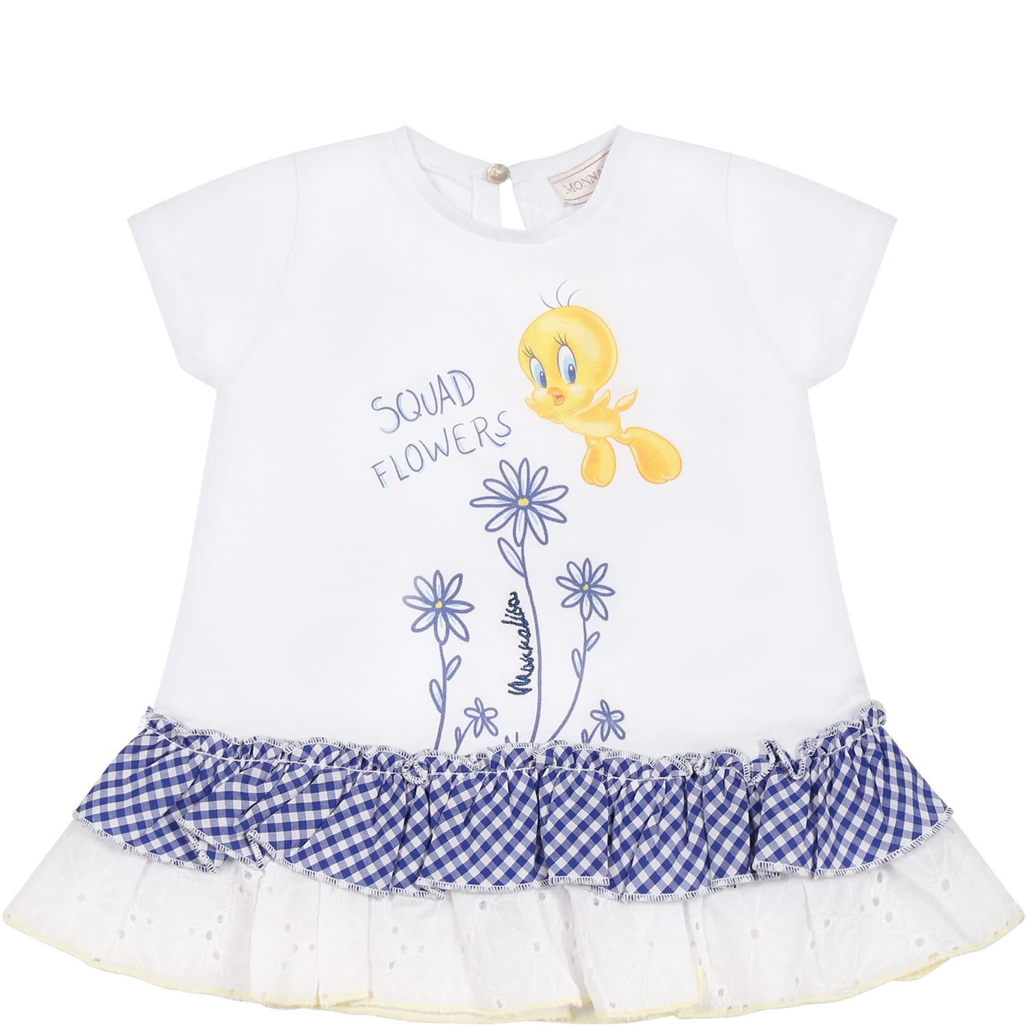 Monnalisa White T-shirt For Baby Girl With Tweety Print And Logo