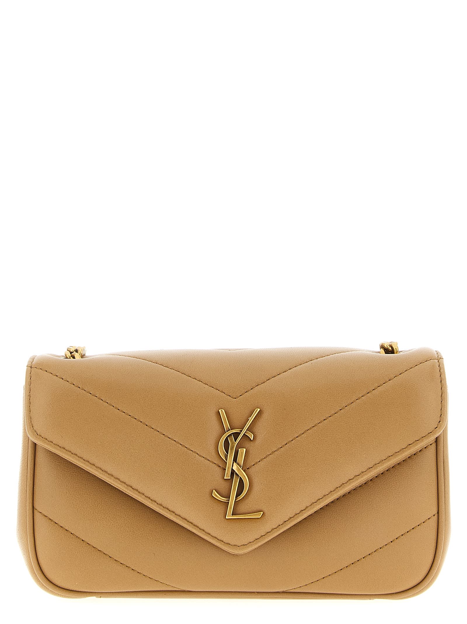 Saint Laurent Loulou Mini Crossbody Bag In Sand