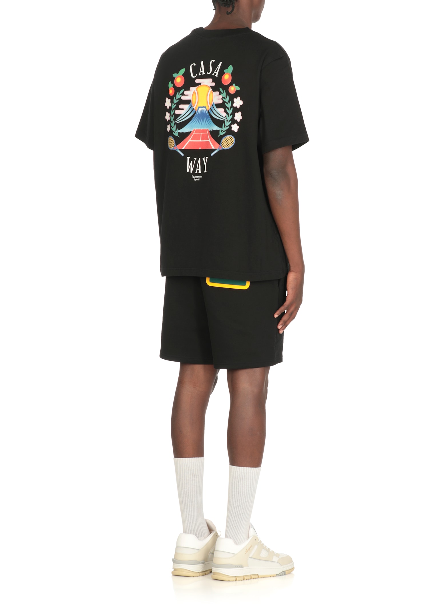 Casablanca Black Crewneck T-shirt With Logo Detail On The Front And Maxi Logo Print On The Rear In Black