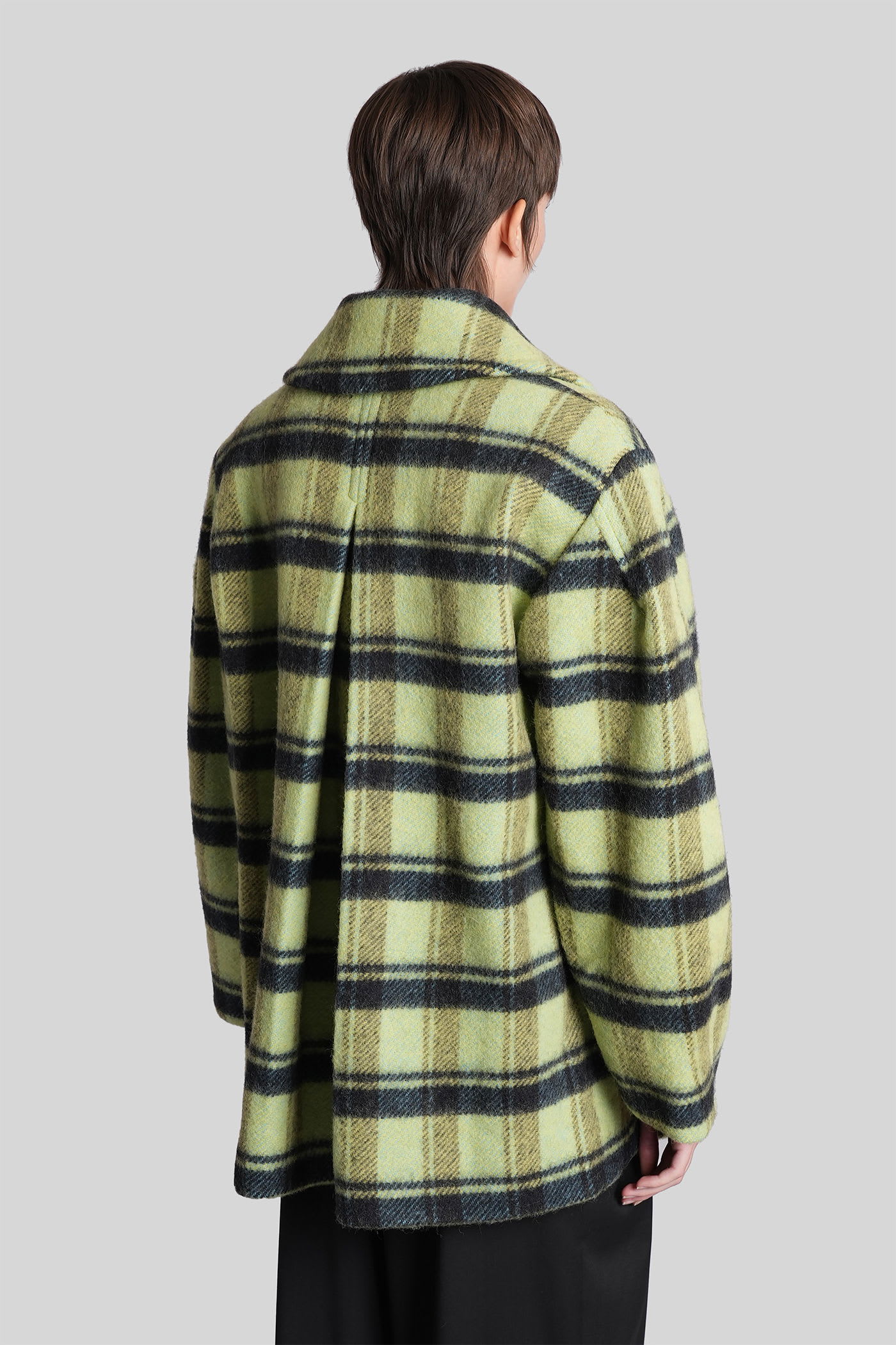 Ganni Oversized Double-breasted Checked Brushed-wool Coat In Green
