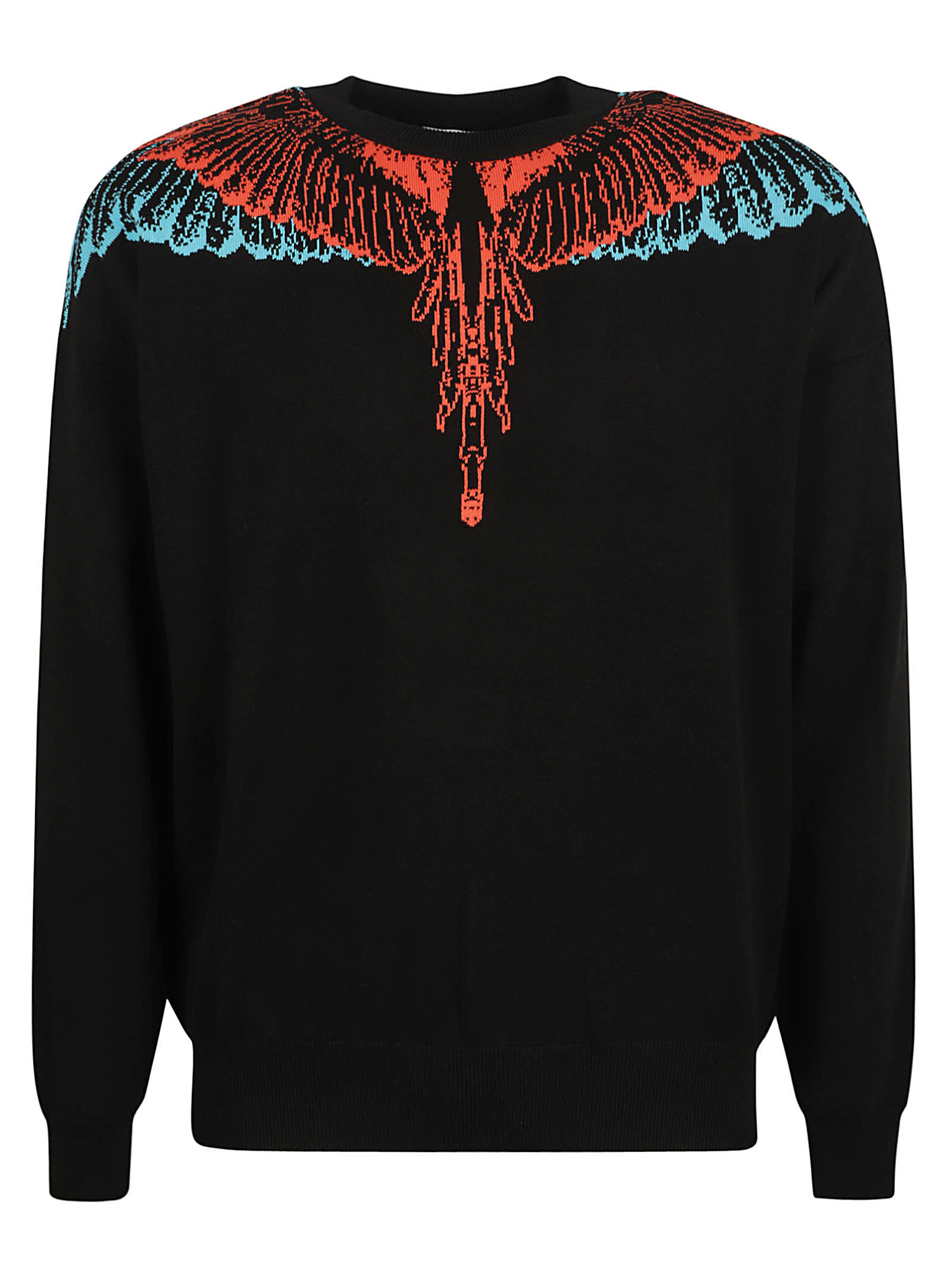 Shop Marcelo Burlon County Of Milan Icon Wings Knit Boxy Crewneck Sweatshirt In Black/red