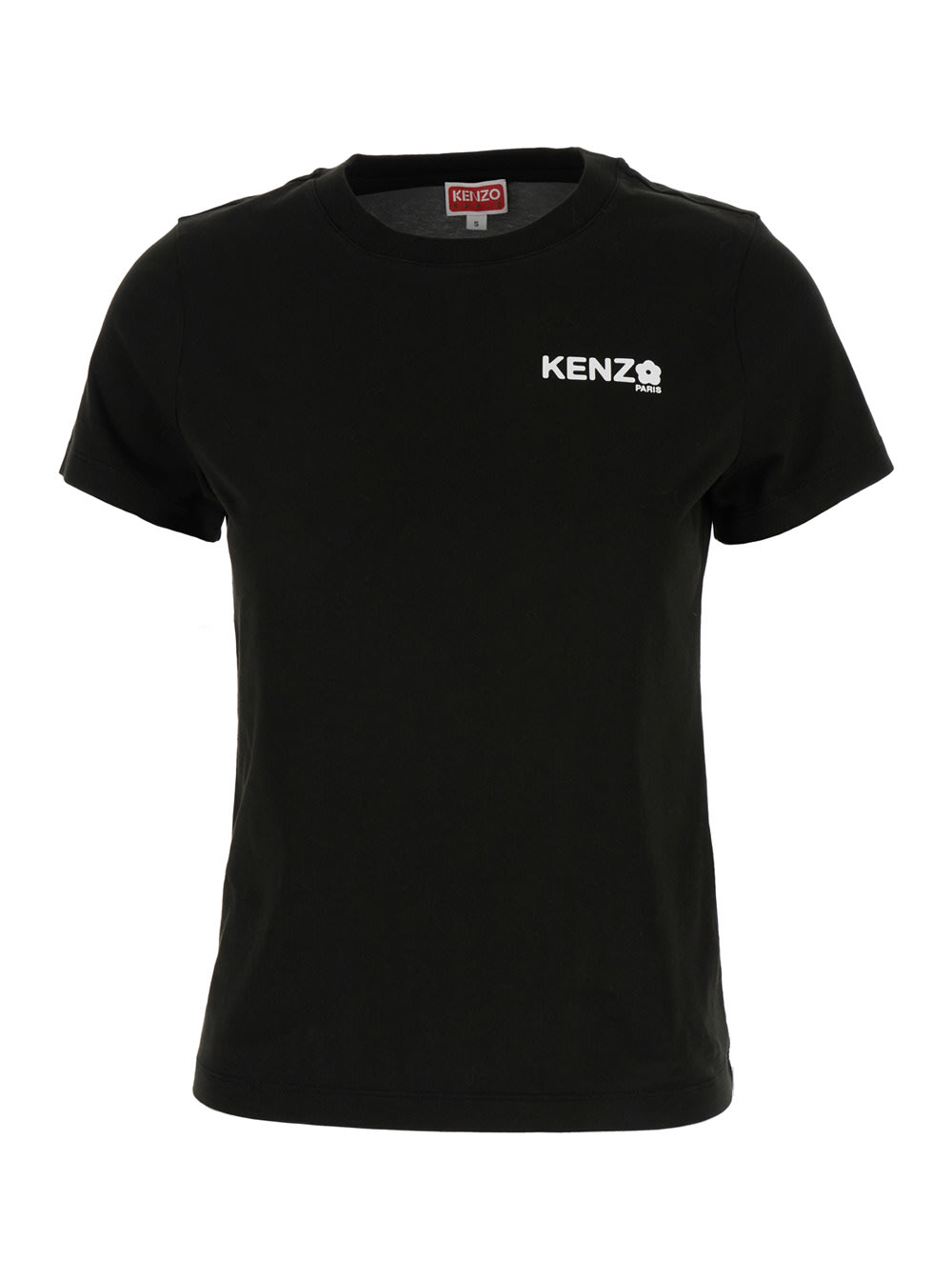 Shop Kenzo Black Crewneck T-shirt With Printed Logo In Cotton Woman
