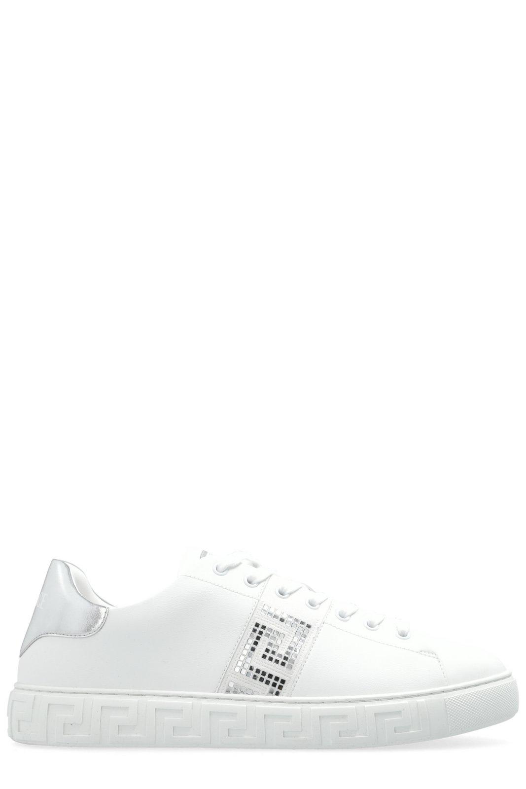 Shop Versace Greca-detailed Lace-up Sneakers In White