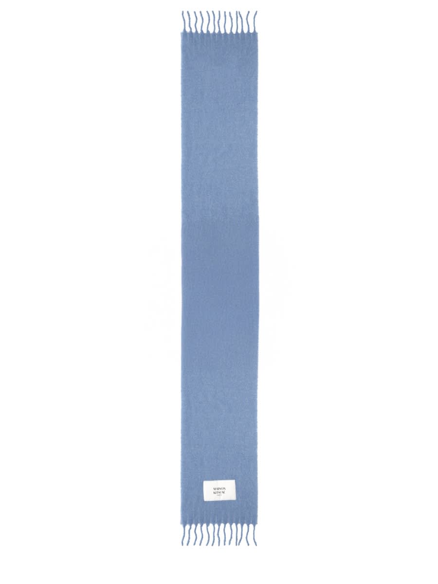 Maison Kitsuné Rectangular Scarf Fringed Edges In Blue