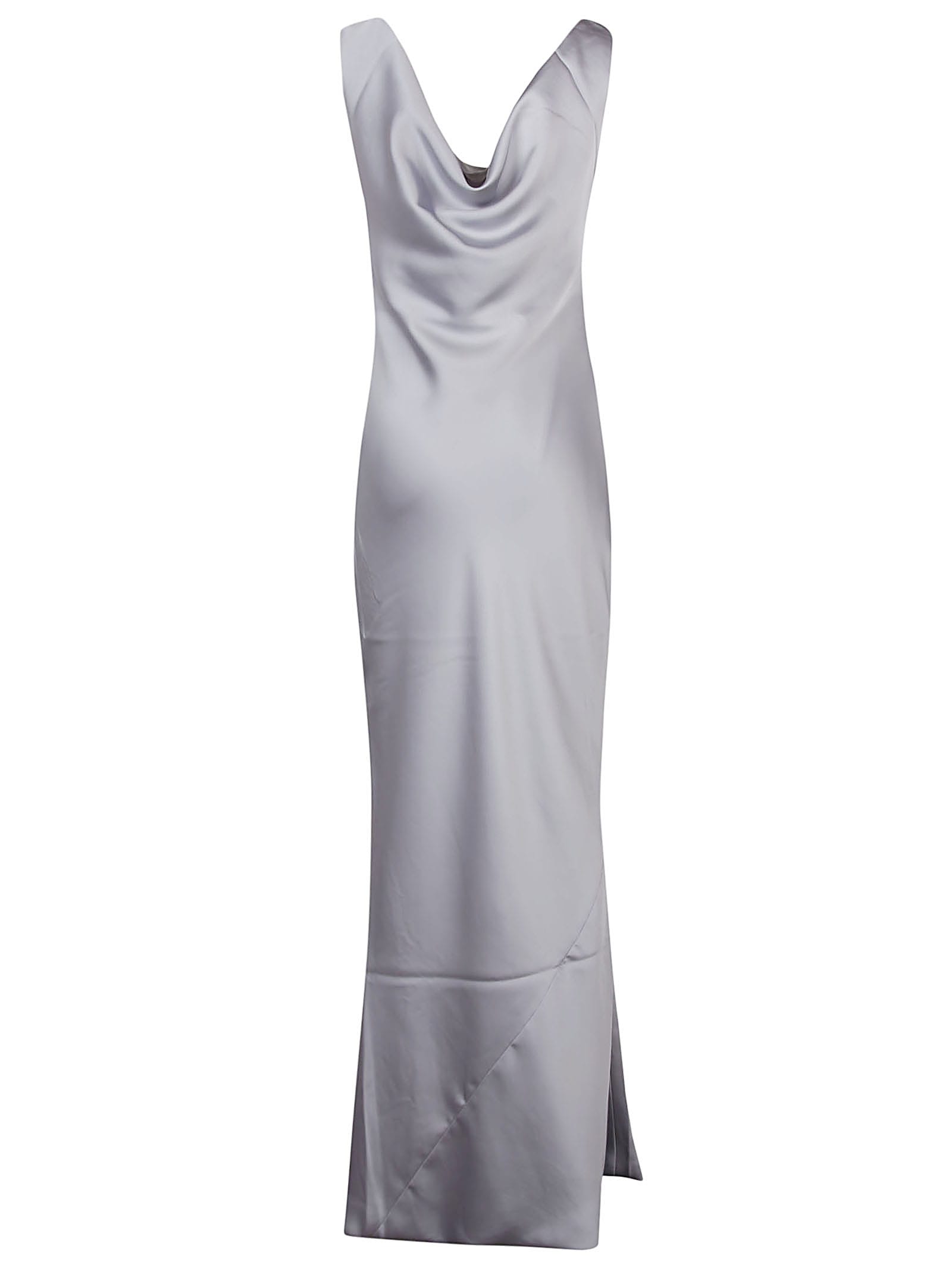 Shop Norma Kamali Deep Drape Neck Dress In Silver