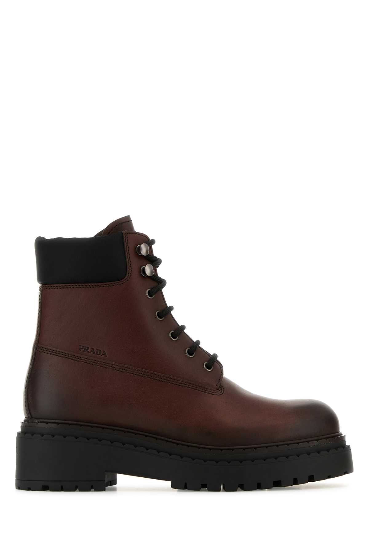 Shop Prada Dark Brown Leather Ankle Boots In Ebano