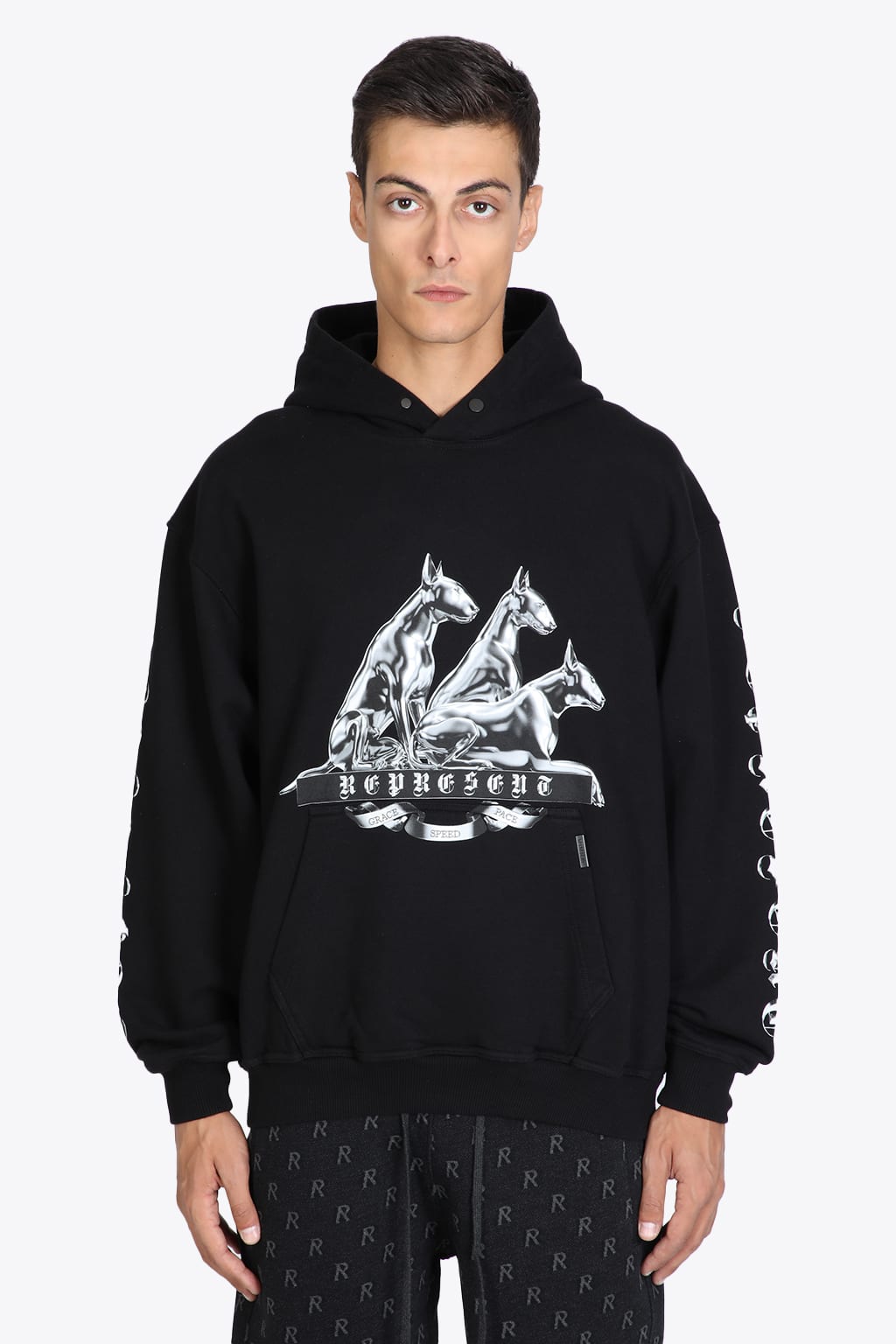 REPRESENT Bullterrier Hoodie Black cotton hoodie with bullterrier print - Bullterrier hoodie