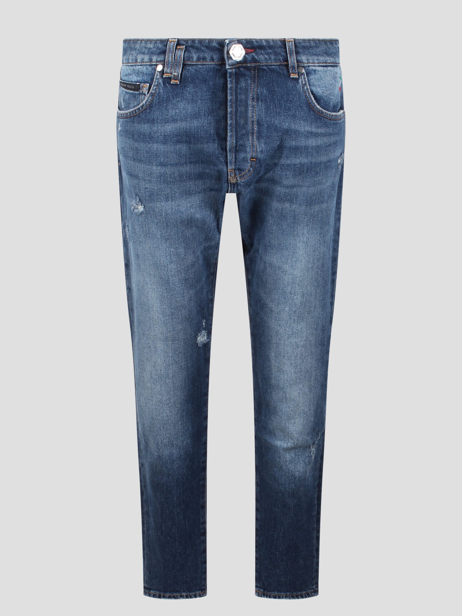 Shop Philipp Plein Skinny Fit Stone Washed Denim Trousers In Blue