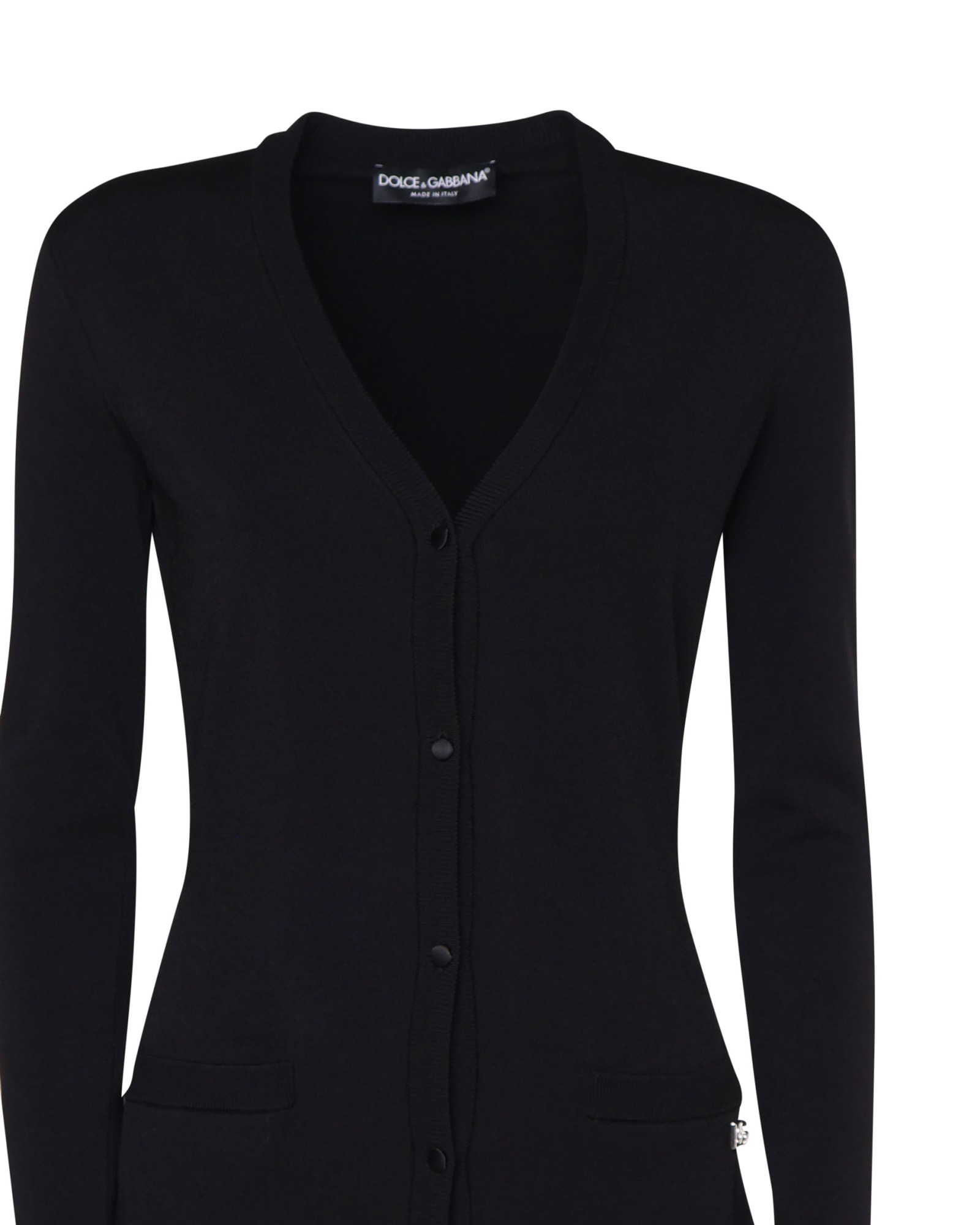 Shop Dolce & Gabbana Long Cardigan In Stretch Viscose Knit In Black