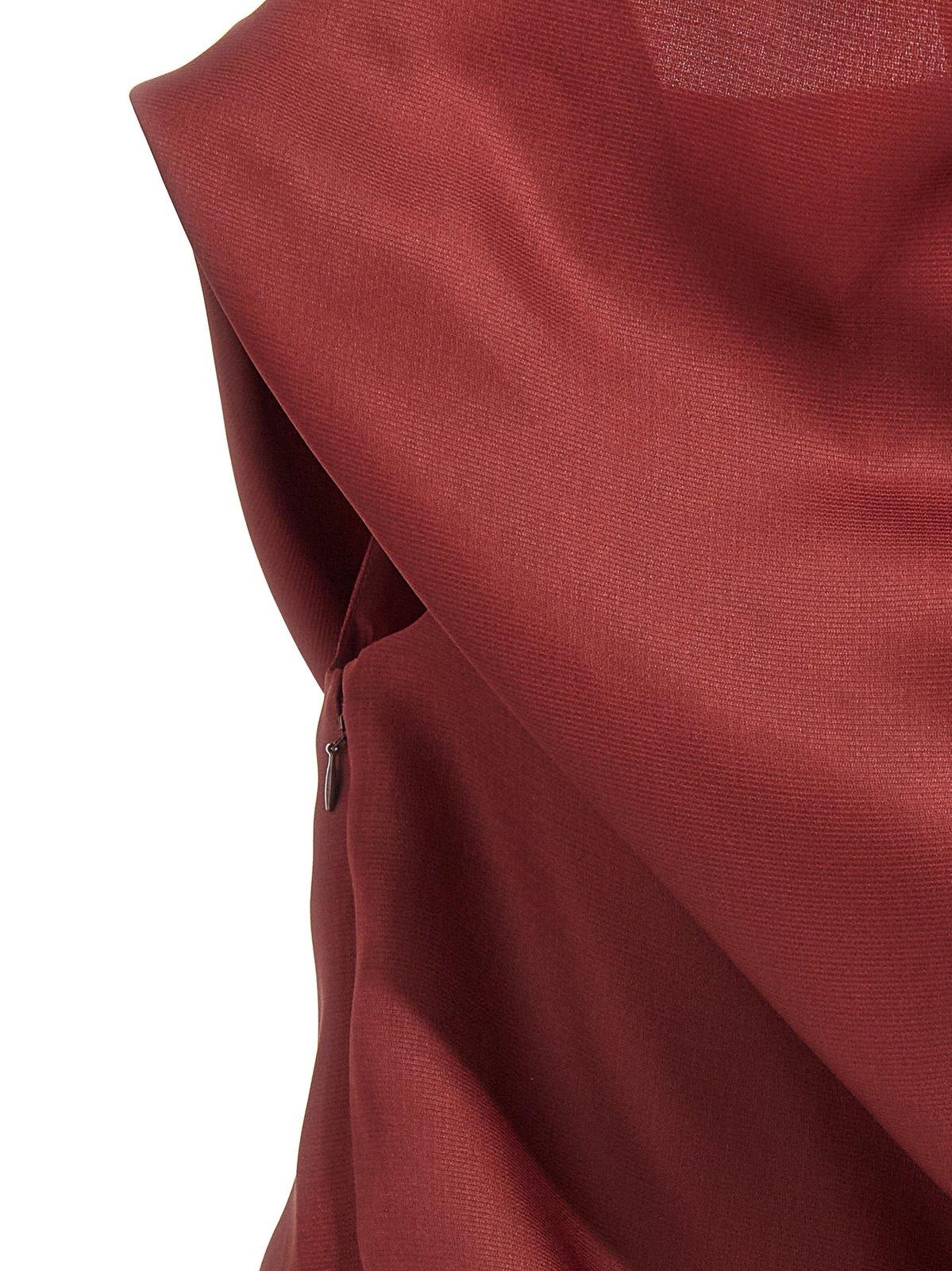 Shop Khaite Luola Cowl Neck Asymmetric Hem Top In Oxblood