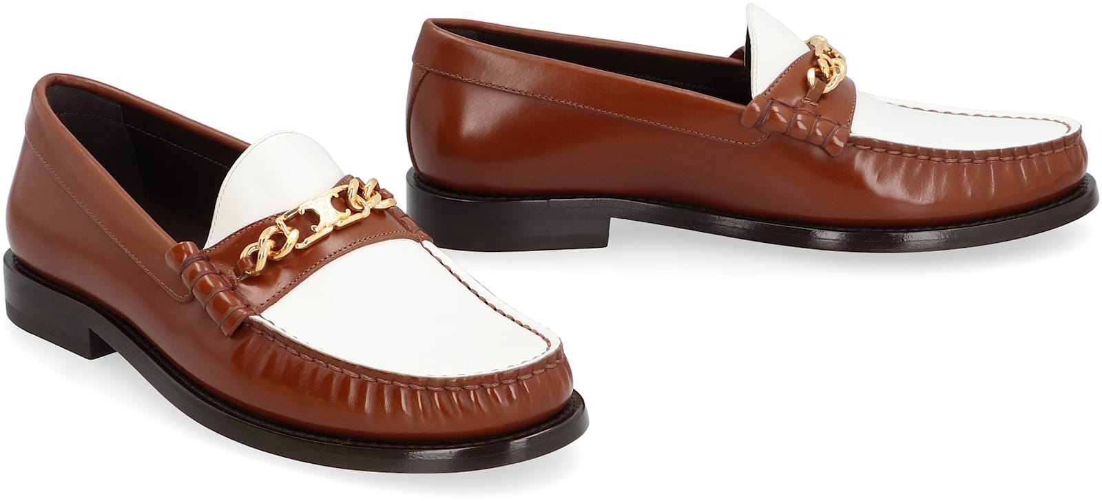 Celine Luco Leather Loafers In Brown