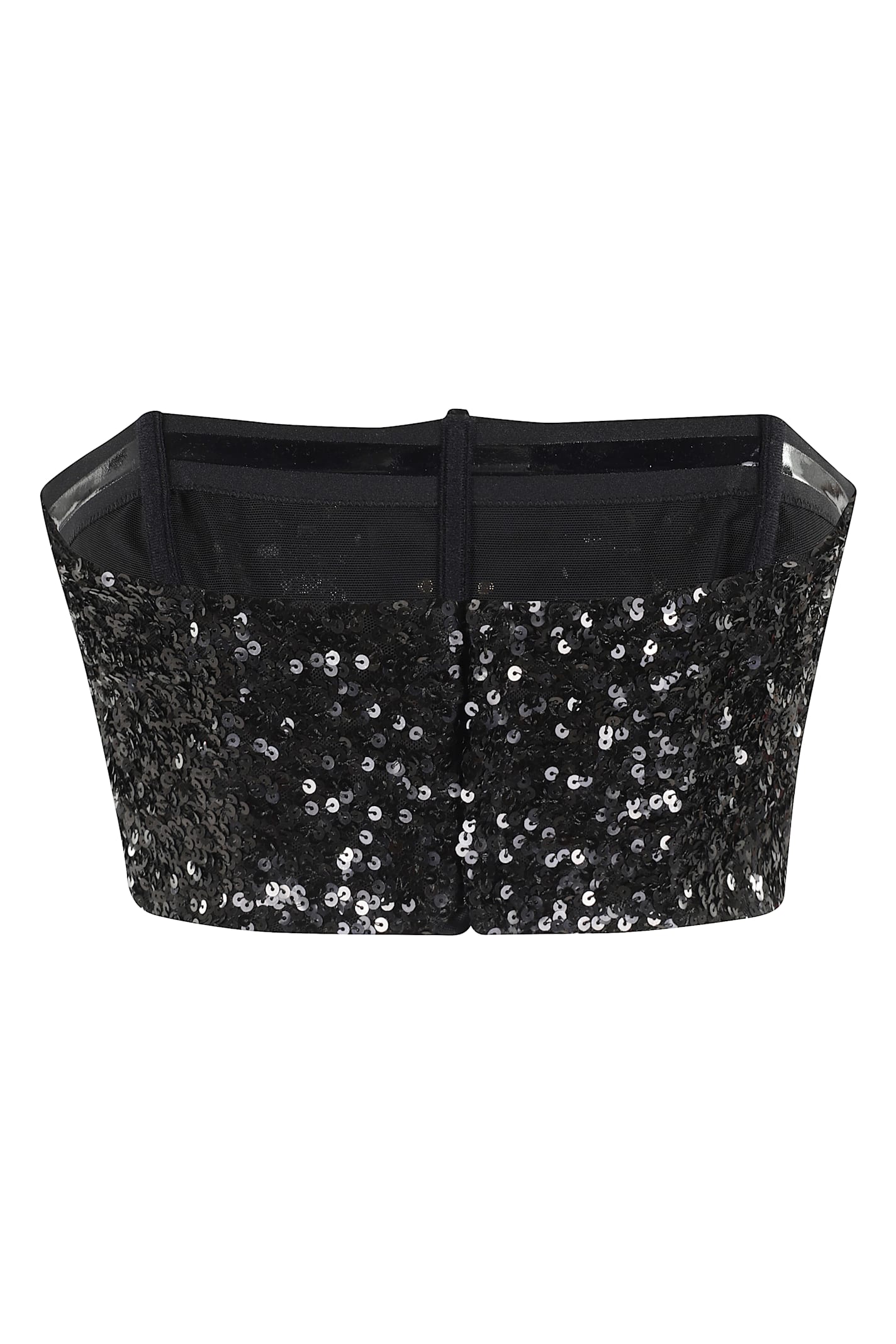 Elisabetta Franchi Top With Sequins And Jewel Clasps In Black