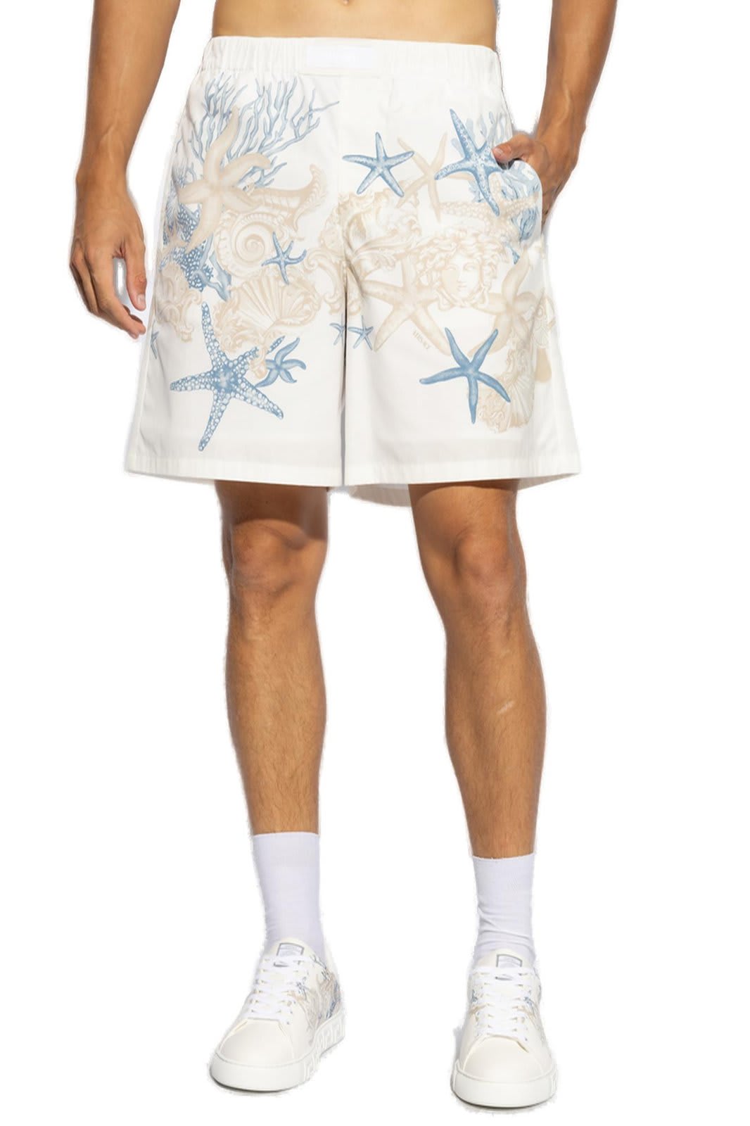 Shop Versace Barocco Sea Logo-patch Shorts In White