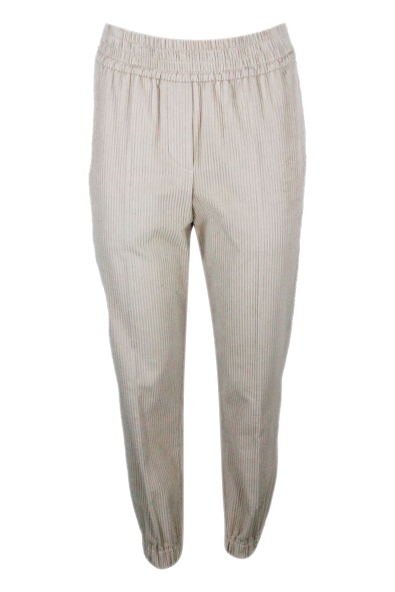 Brunello Cucinelli Wide-ribbed Cotton Velvet Trousers With Jogger Cut