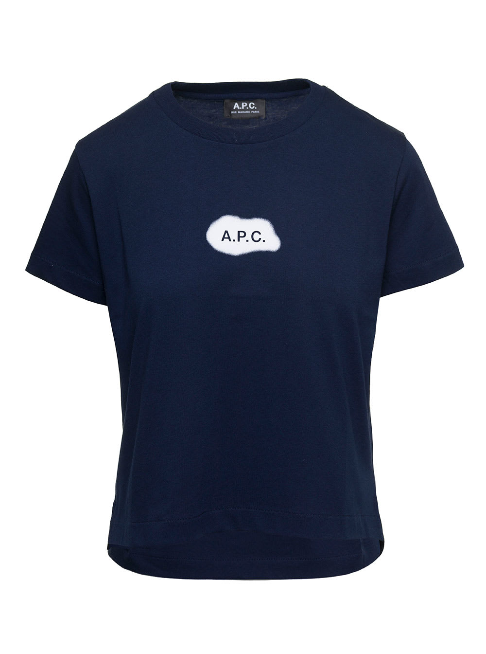 Shop Apc Astoria Blue Crewneck T-shirt With Logo Print At The Front In Cotton Woman In Dark Navy