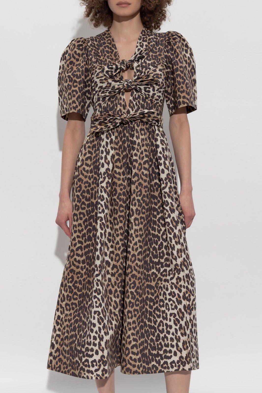 Ganni Printed Tie String Poplin Mini Dress