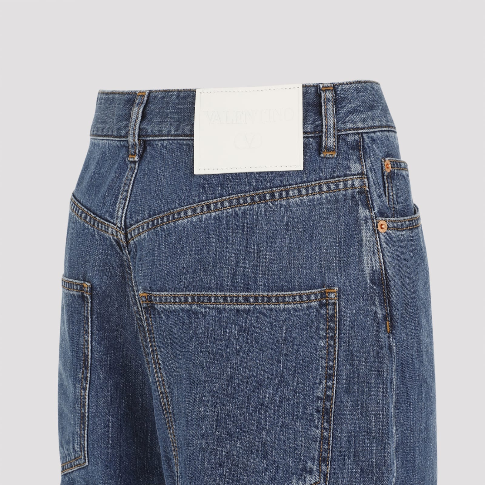 Shop Valentino Denim Pants In Medium Blu