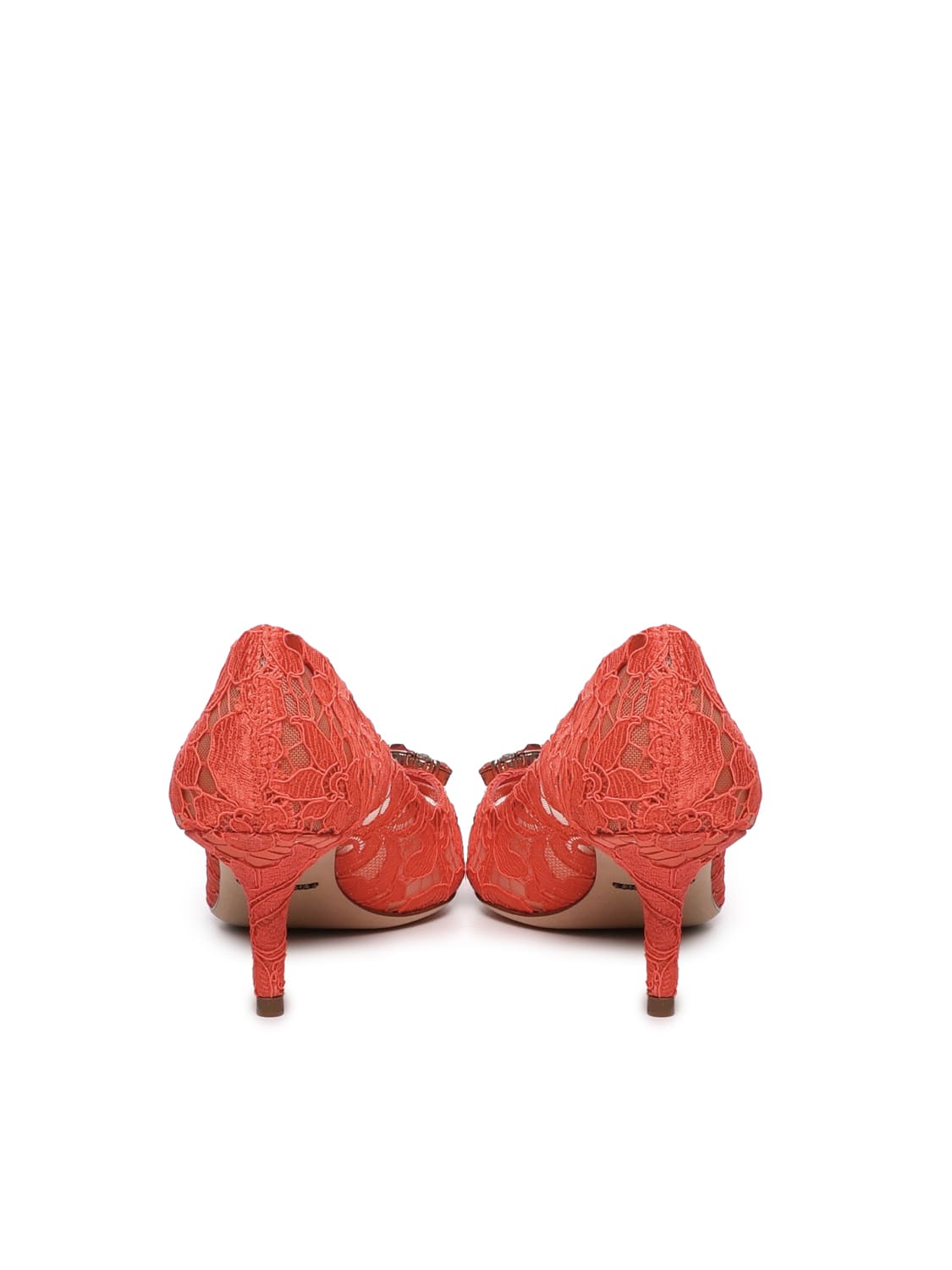 Shop Dolce & Gabbana Taormina Lace Pumps With Crystals In Coral