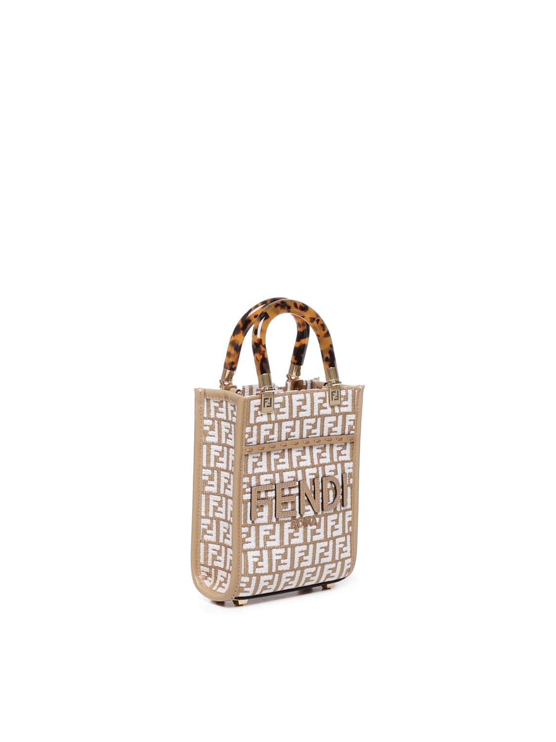 Shop Fendi Sunshine Mini Bag In Raffia In Beige, White