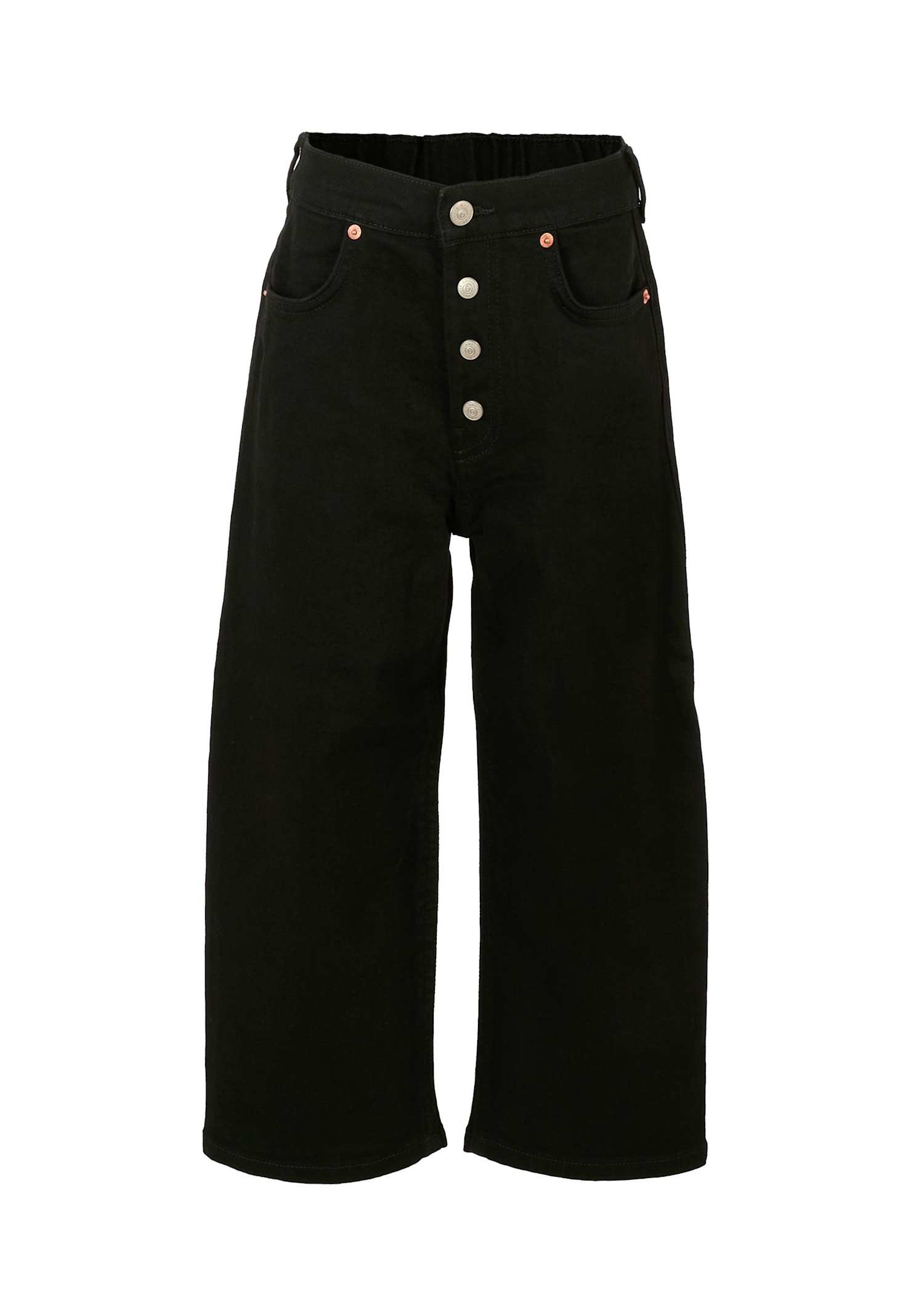 Mm6 Maison Margiela Teen Elasticated-waist Wide-leg Jeans In Black