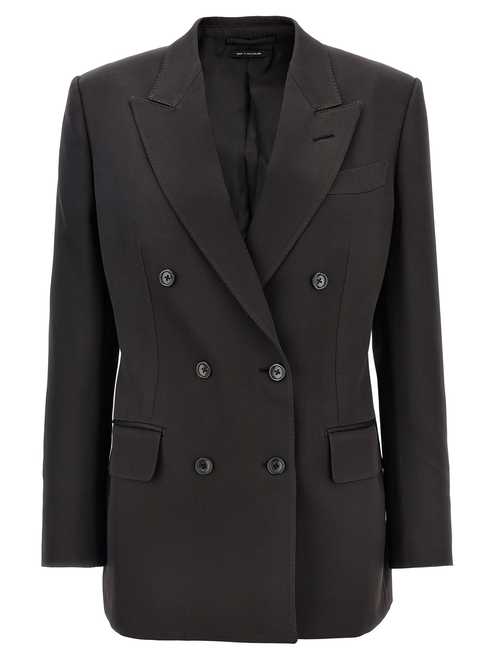 Shop Tom Ford Twill Double-breasted Blazer In Brown