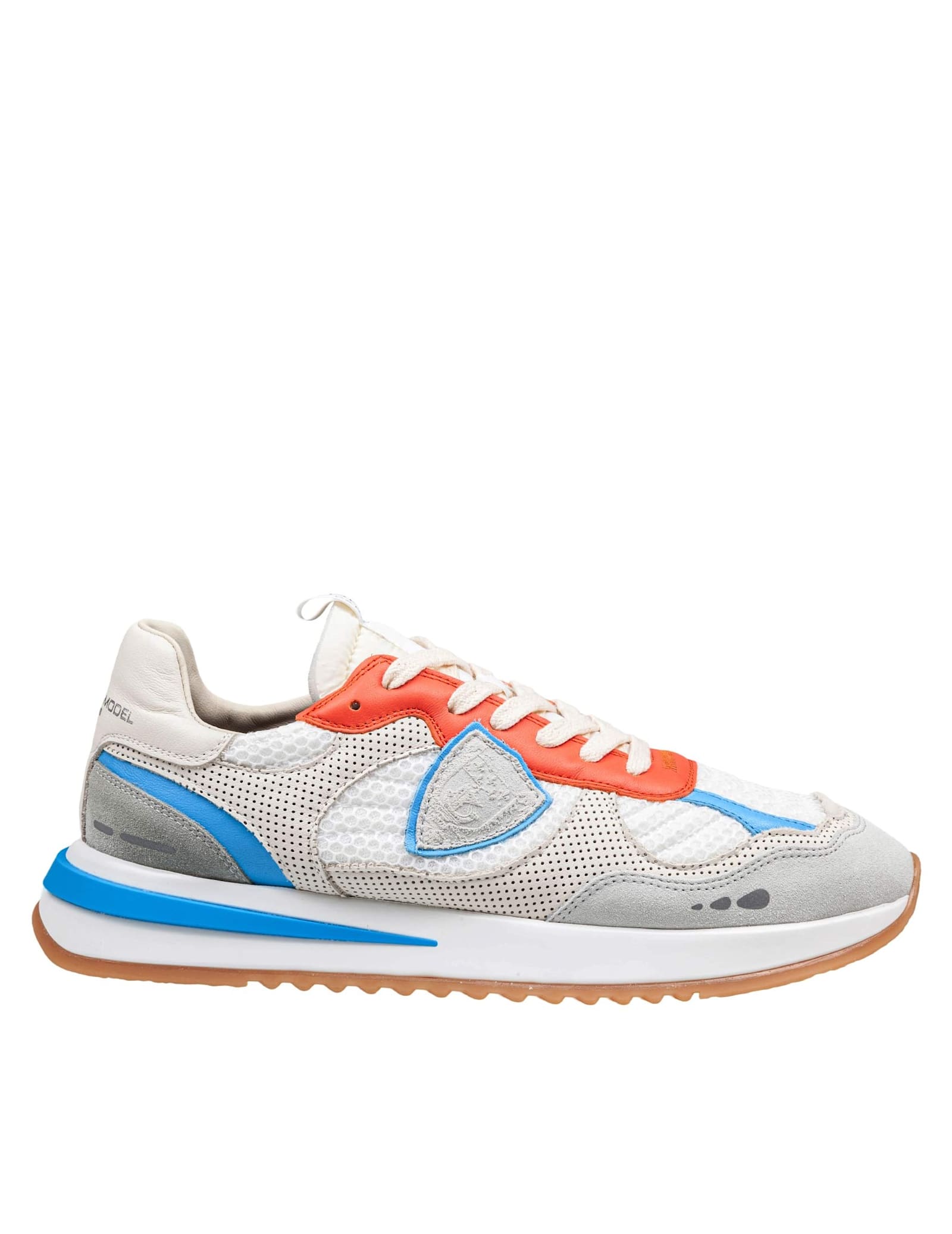 Olympique Sneakers In Leather And Fabric Color White, Grey And Orange