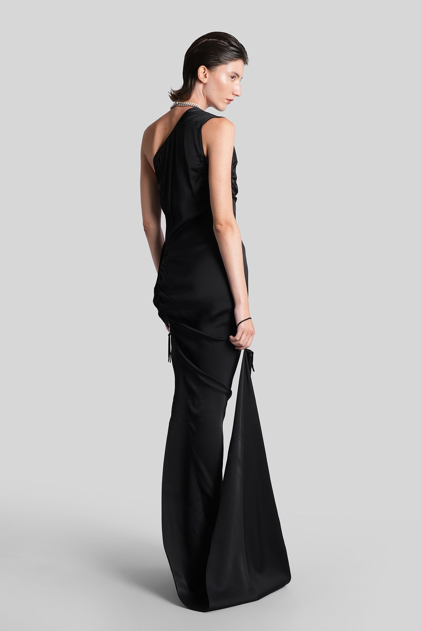 Vivienne Westwood Long One Shoulder Draped Satin Dress In Black