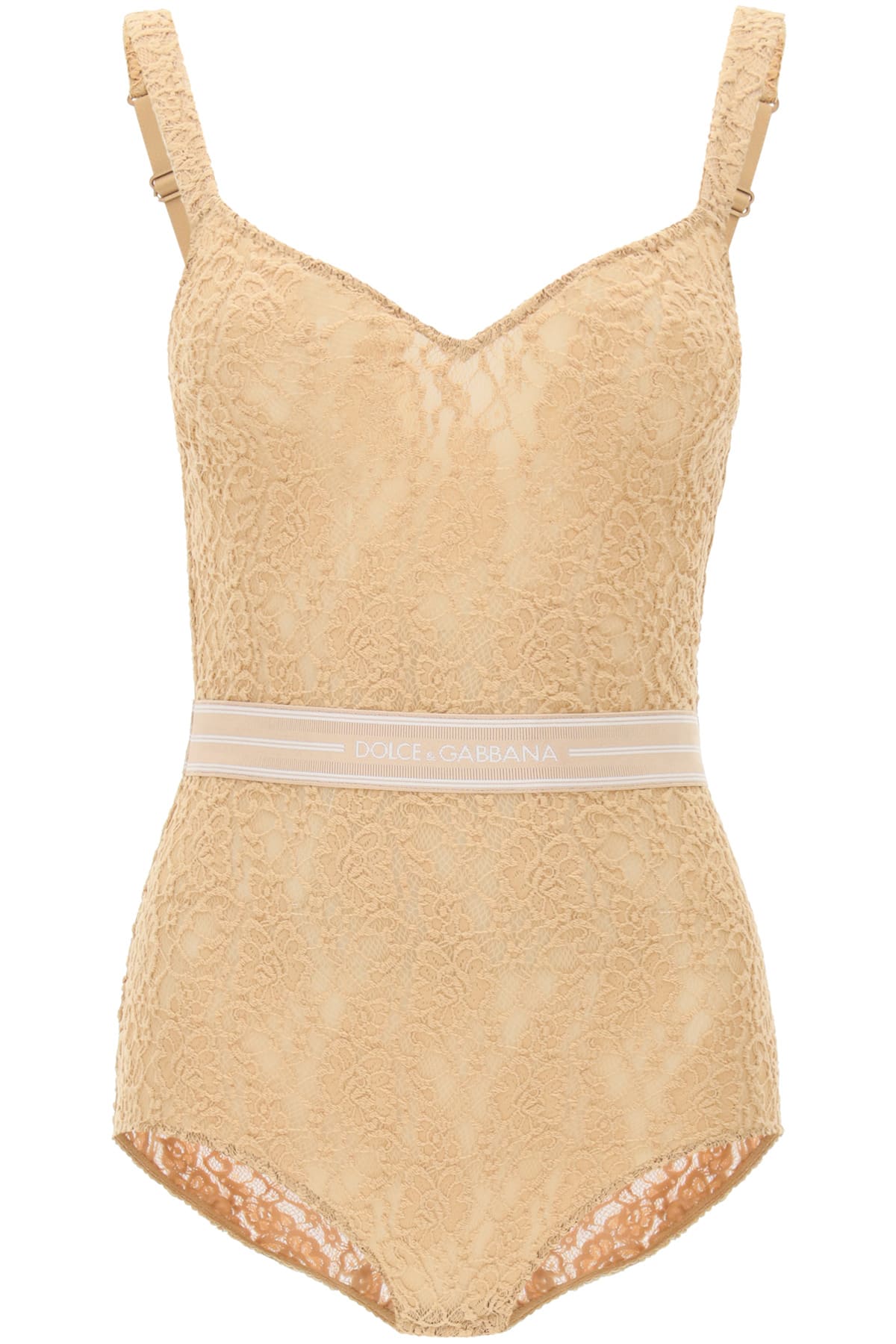 DOLCE & GABBANA LACE BODYSUIT WITH LOGO BAND,O9A14T FLMPS F0600