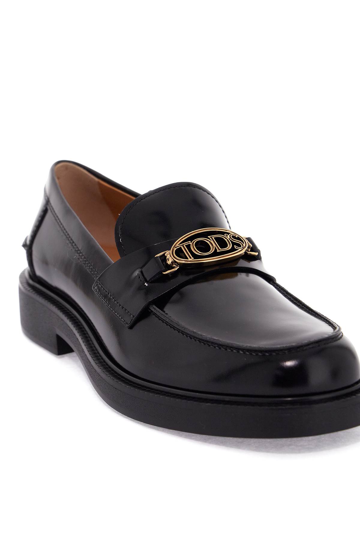 Shop Tod's Metal Logo Loafers With Metal Detailing In Nero (black)