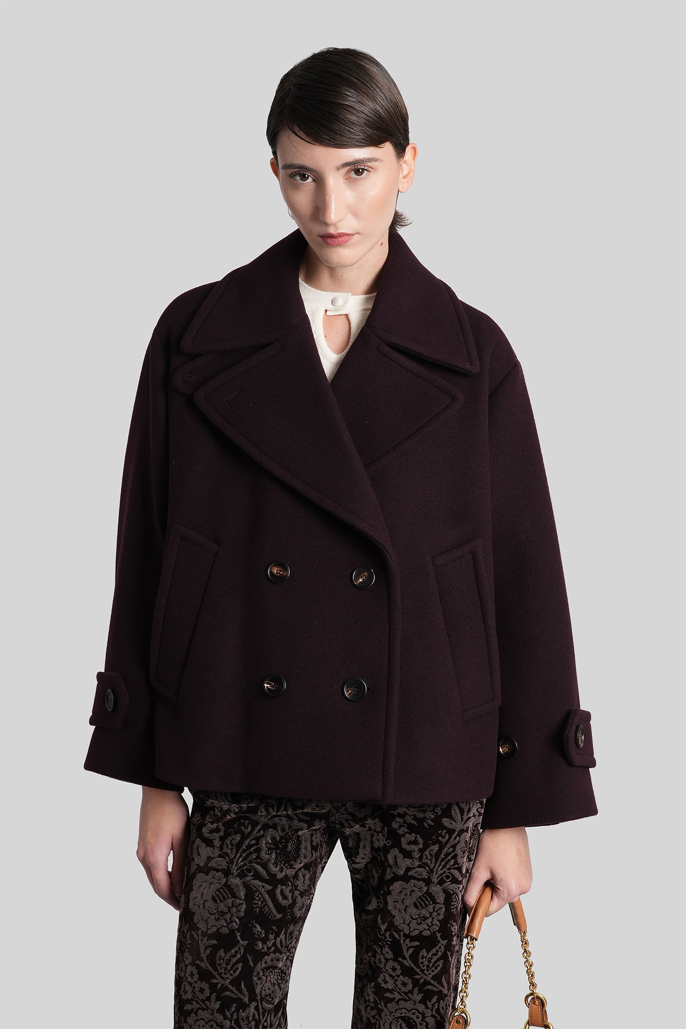 Chloé Women Violet Double-breasted Jacket With Wide Notched Revers And Dropped Shoulders In Wool Ble In Black
