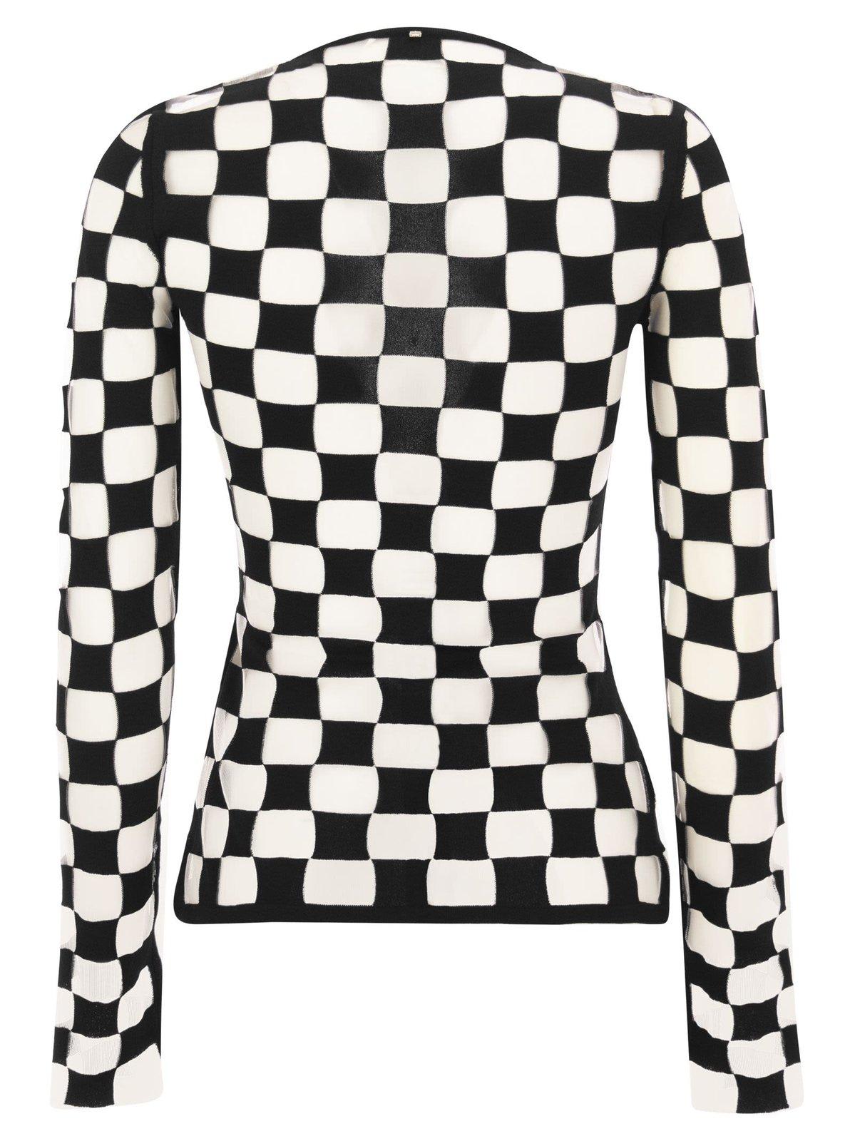 Shop Sportmax Checkerboard Effect Crewneck Knitted Jumper In Black