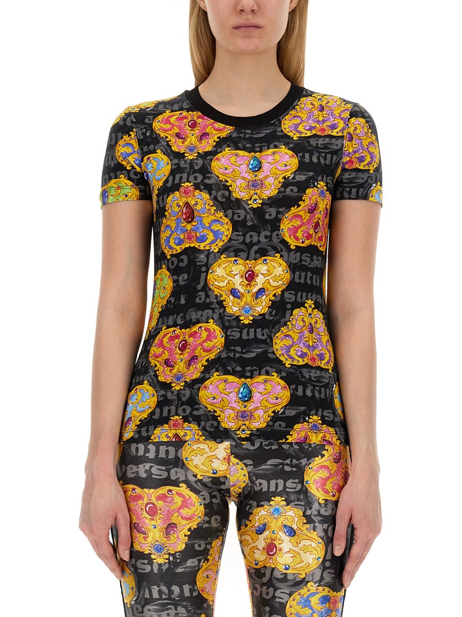 Shop Versace Jeans Couture T-shirt With Print In Multicolour