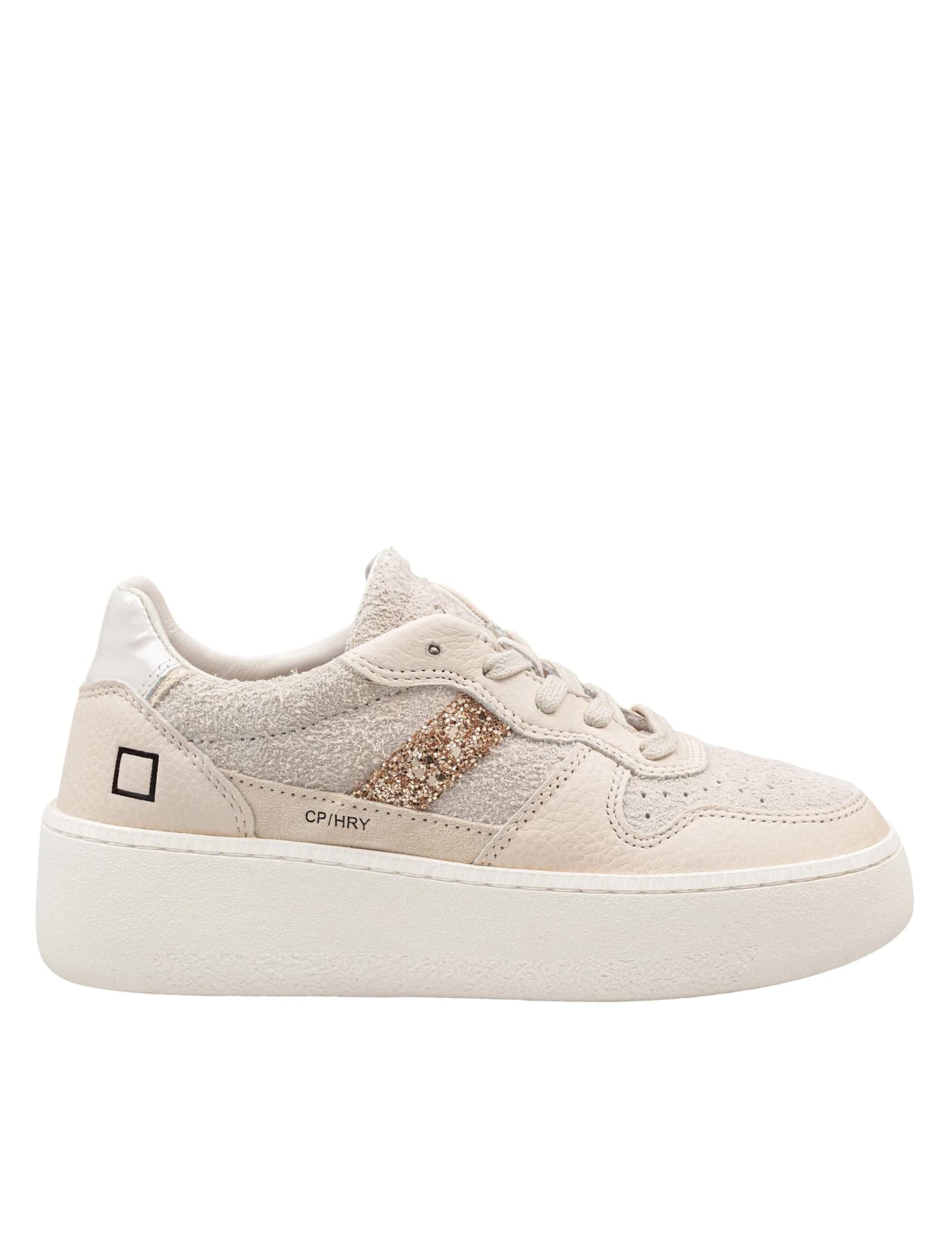 Date D.a.t.e. Platform Sneakers In Hairy Suede And Textured Leather In Neutral