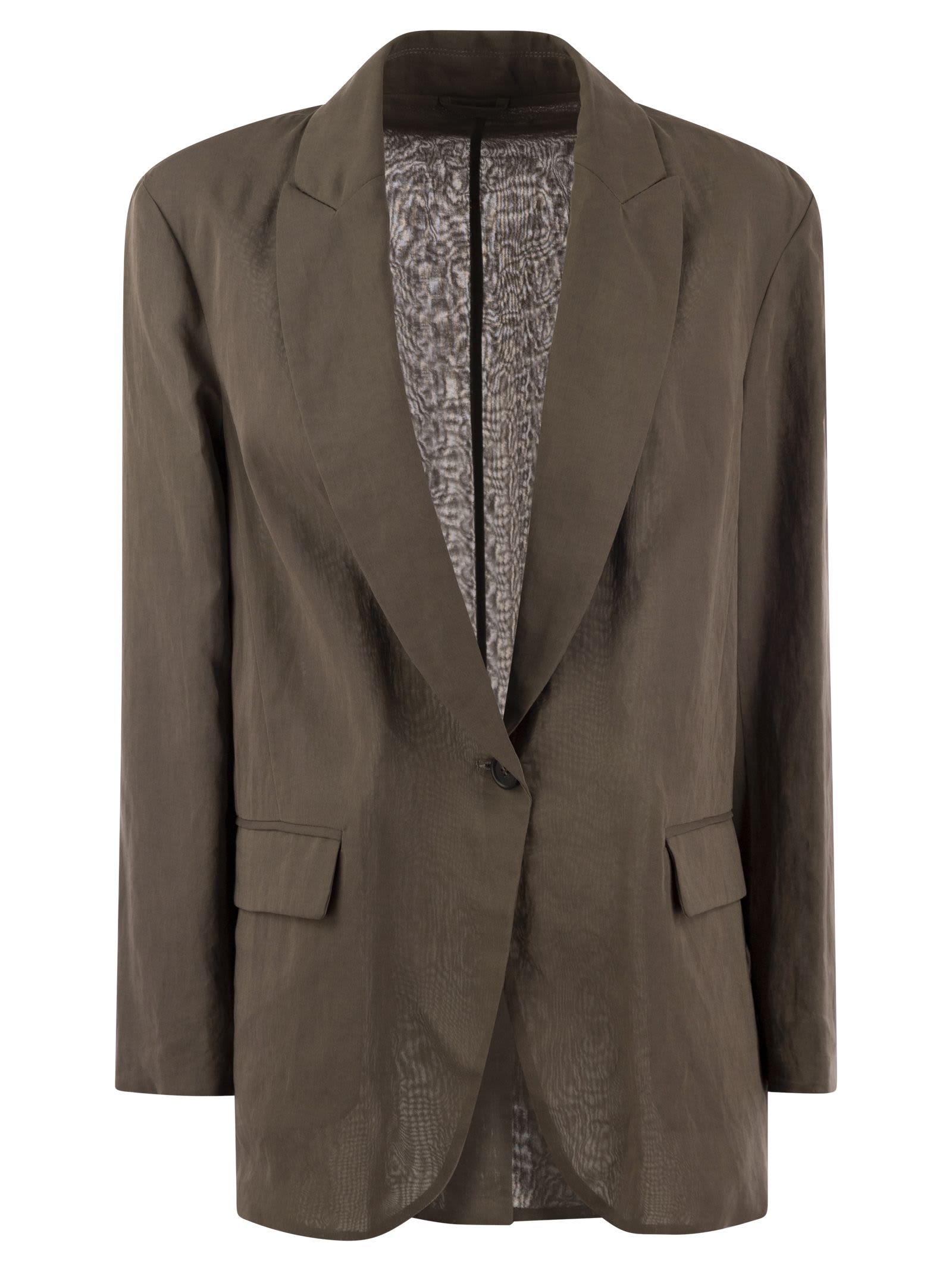 Shop Brunello Cucinelli Cotton Organza Jacket With Jewellery In Chocolate