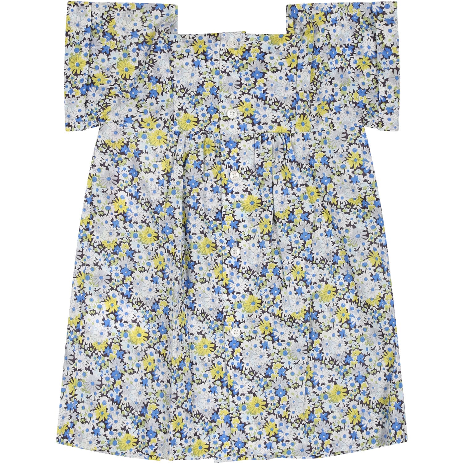 Shop Bonpoint Multicolor Dress For Baby Girl With Floral Print In Light Blue