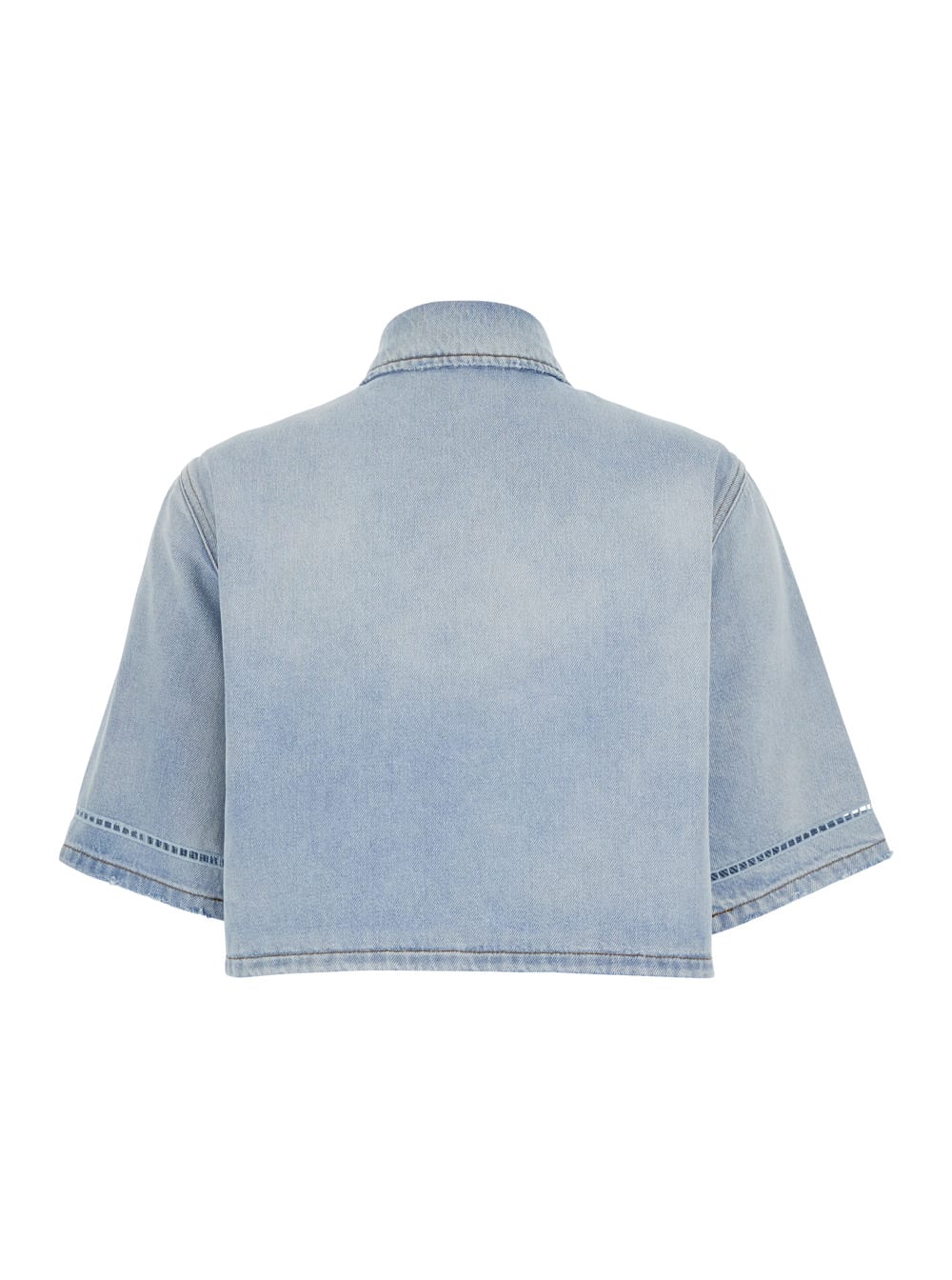 Msgm Light Blue Crop Shirt With Logo On The Front And Perforated Details