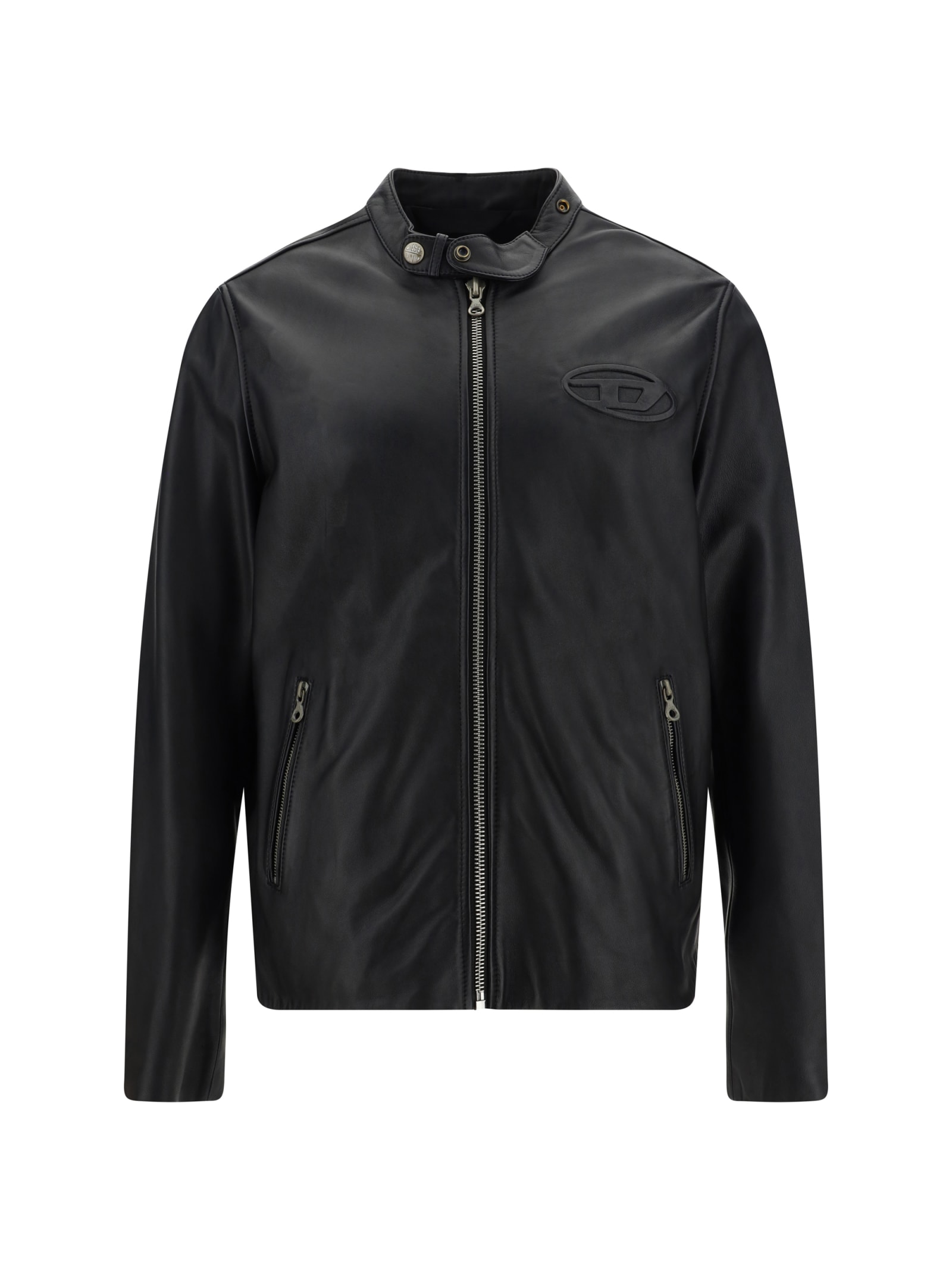 Shop Diesel L-metalo Leather Jacket In 004 - Deep/black