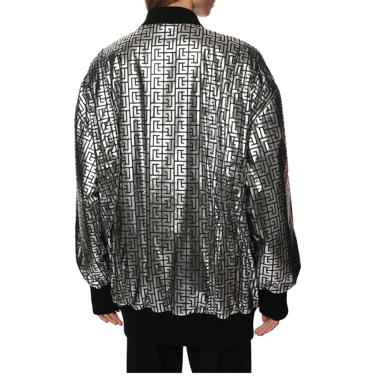 Shop Balmain Metallic Bomber Jacket In Silver