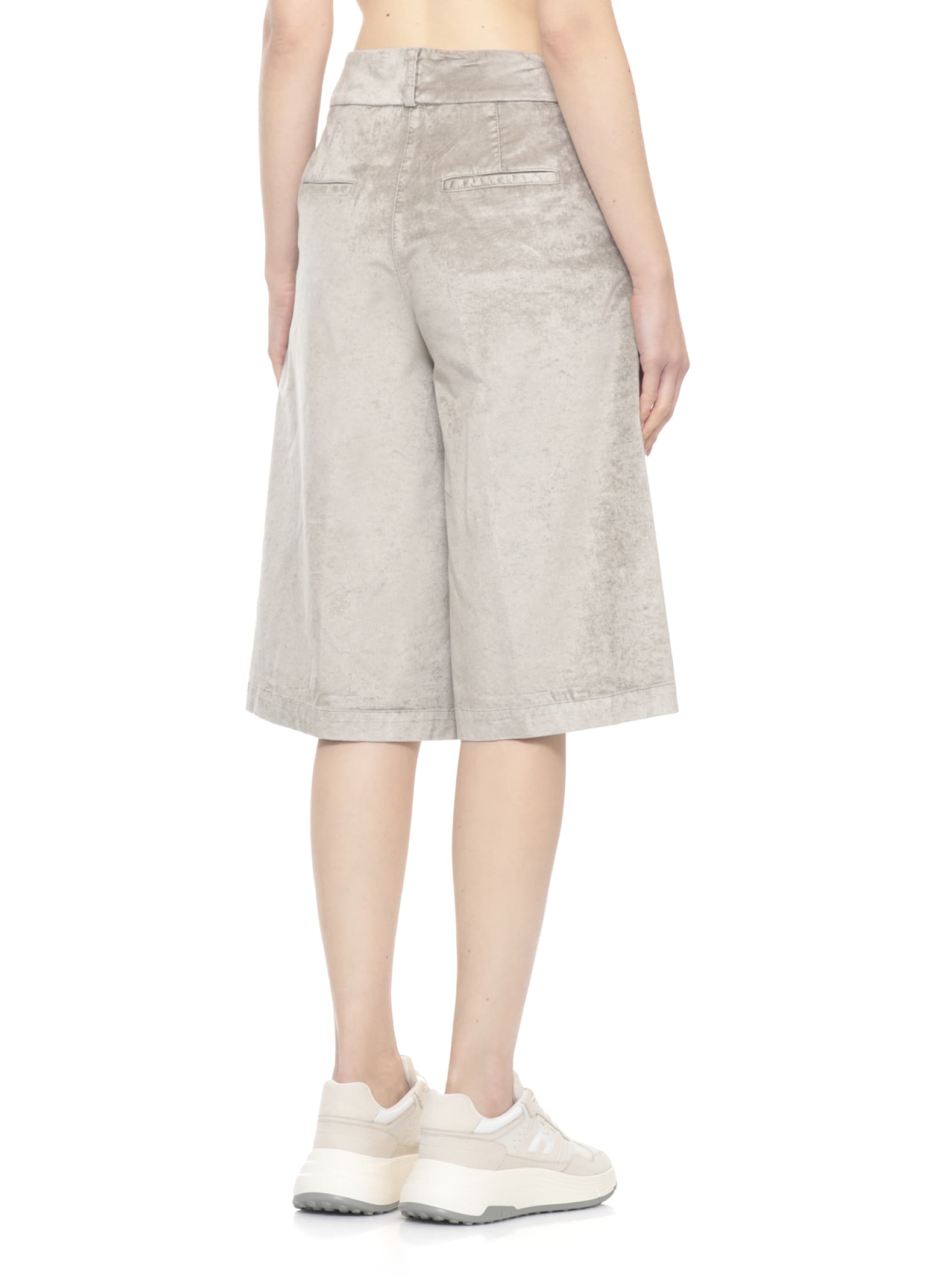 Peserico Wide Leg Trousers Leather Detail In Gray